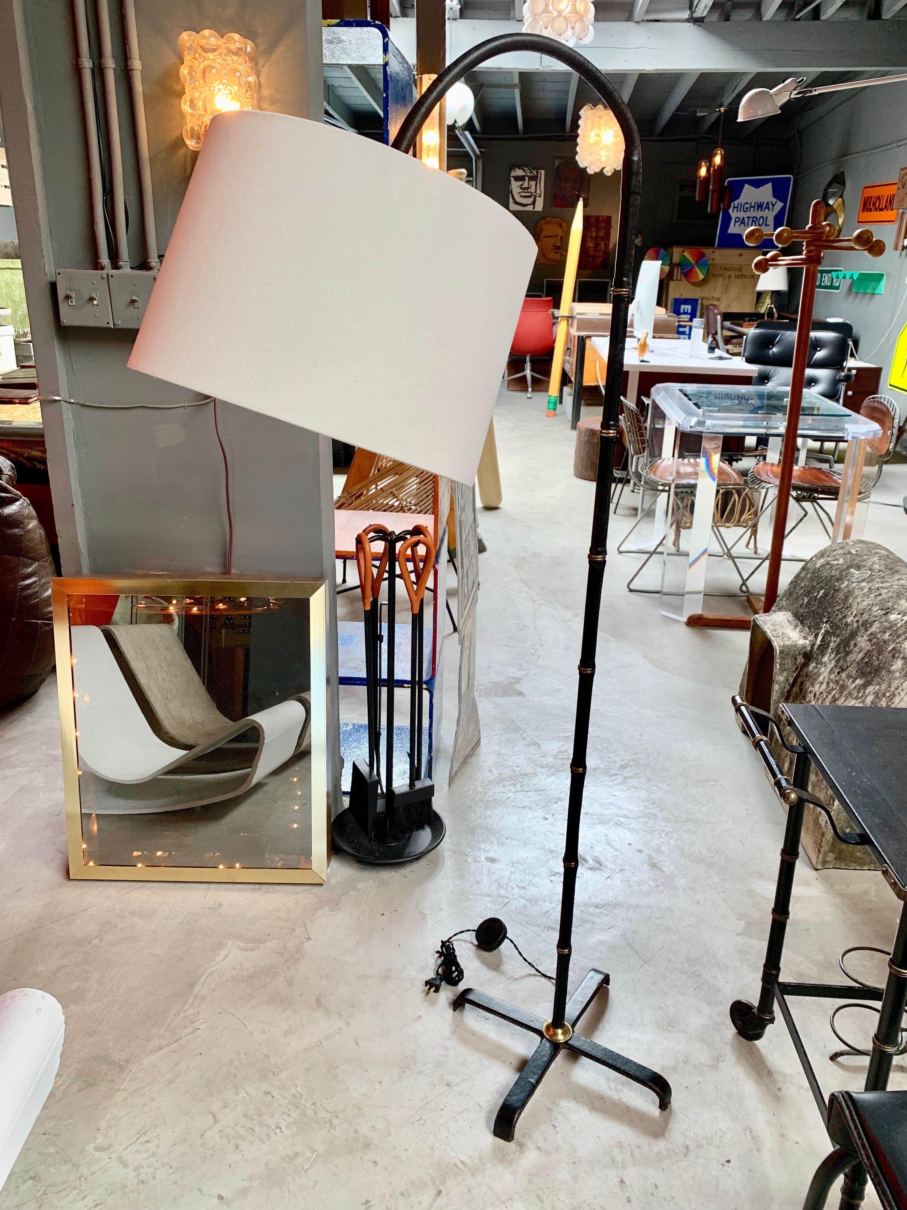 Jacques Adnet Adjustable Black Leather Floor Lamp In Good Condition In Los Angeles, CA