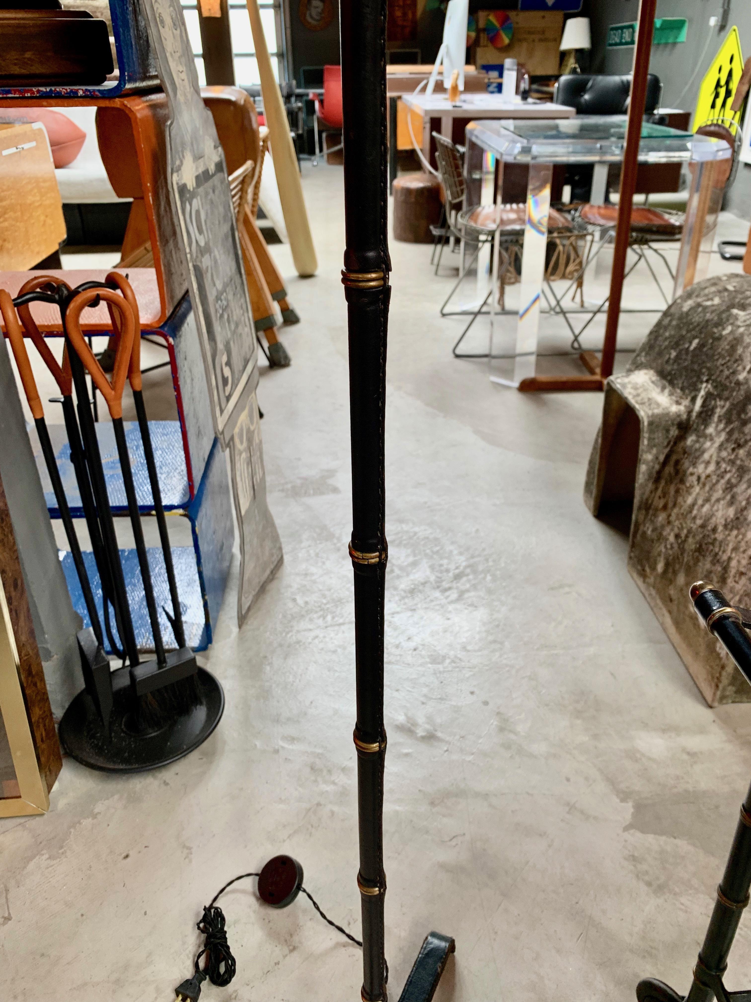 Jacques Adnet Adjustable Black Leather Floor Lamp 1