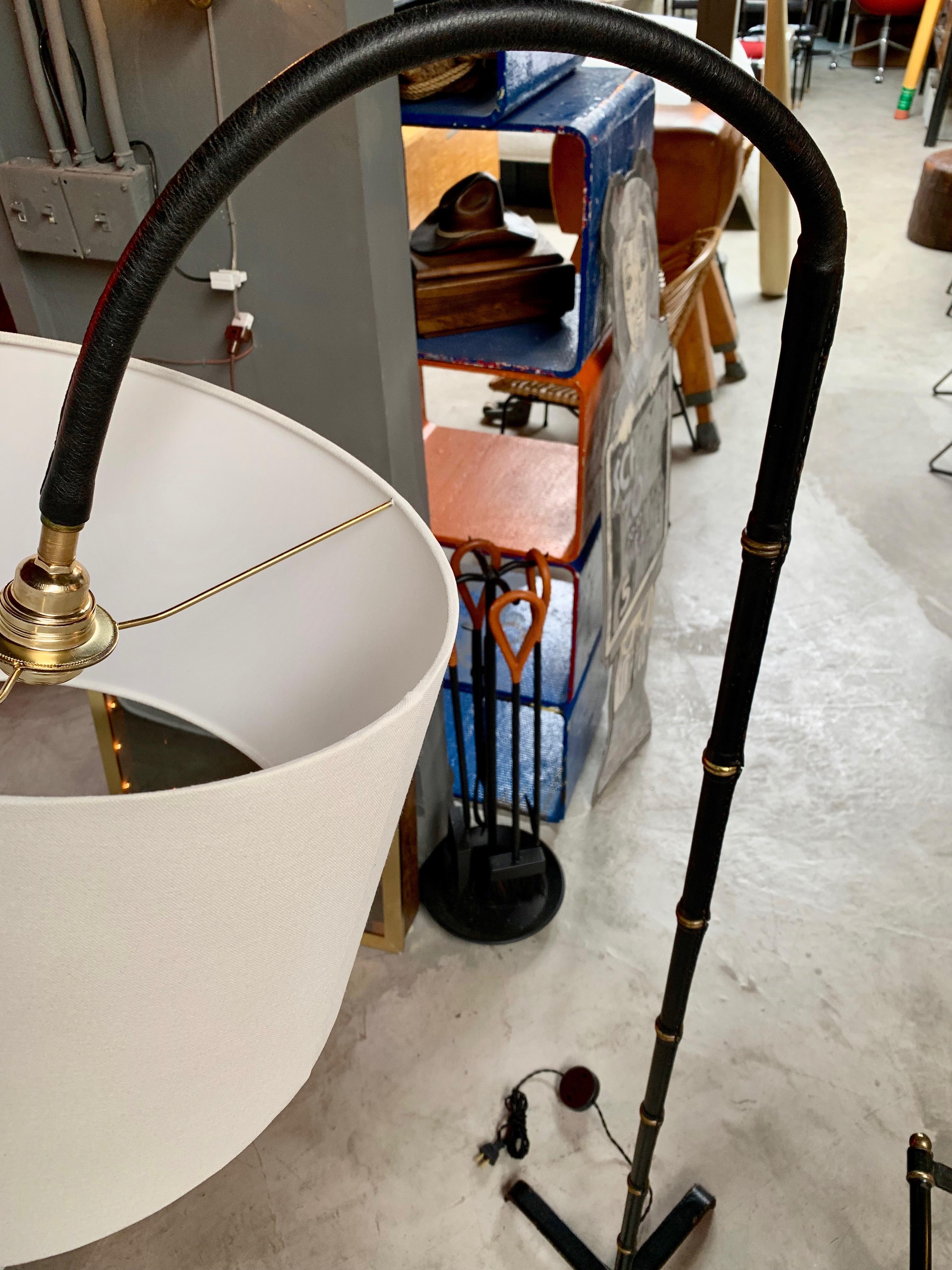 Jacques Adnet Adjustable Black Leather Floor Lamp 2