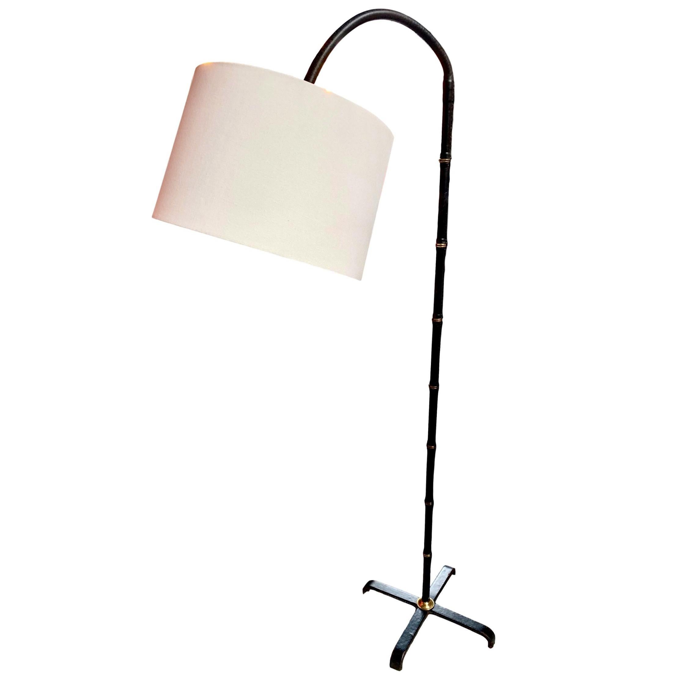 Jacques Adnet Adjustable Black Leather Floor Lamp