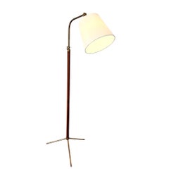Jacques Adnet Adjustable Brass and Leather Floor Lamp, 1950s France