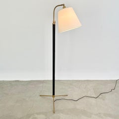 Jacques Adnet Verstellbare Stehlampe aus schwarzem Leder