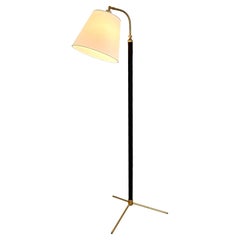 Jacques Adnet Adjustable Floor Lamp in Black Leather