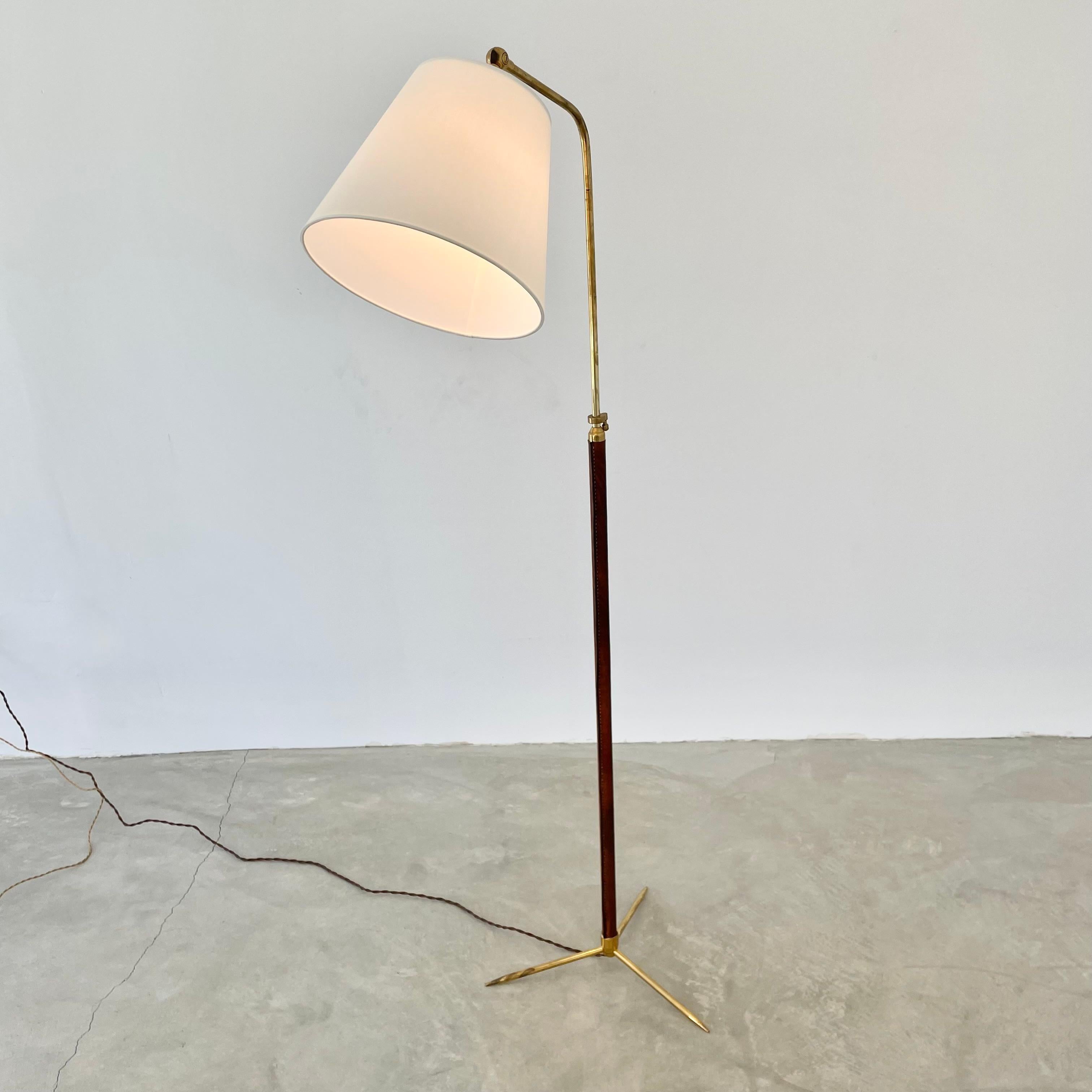 Jacques Adnet Adjustable Floor Lamp in Saddle Leather 5