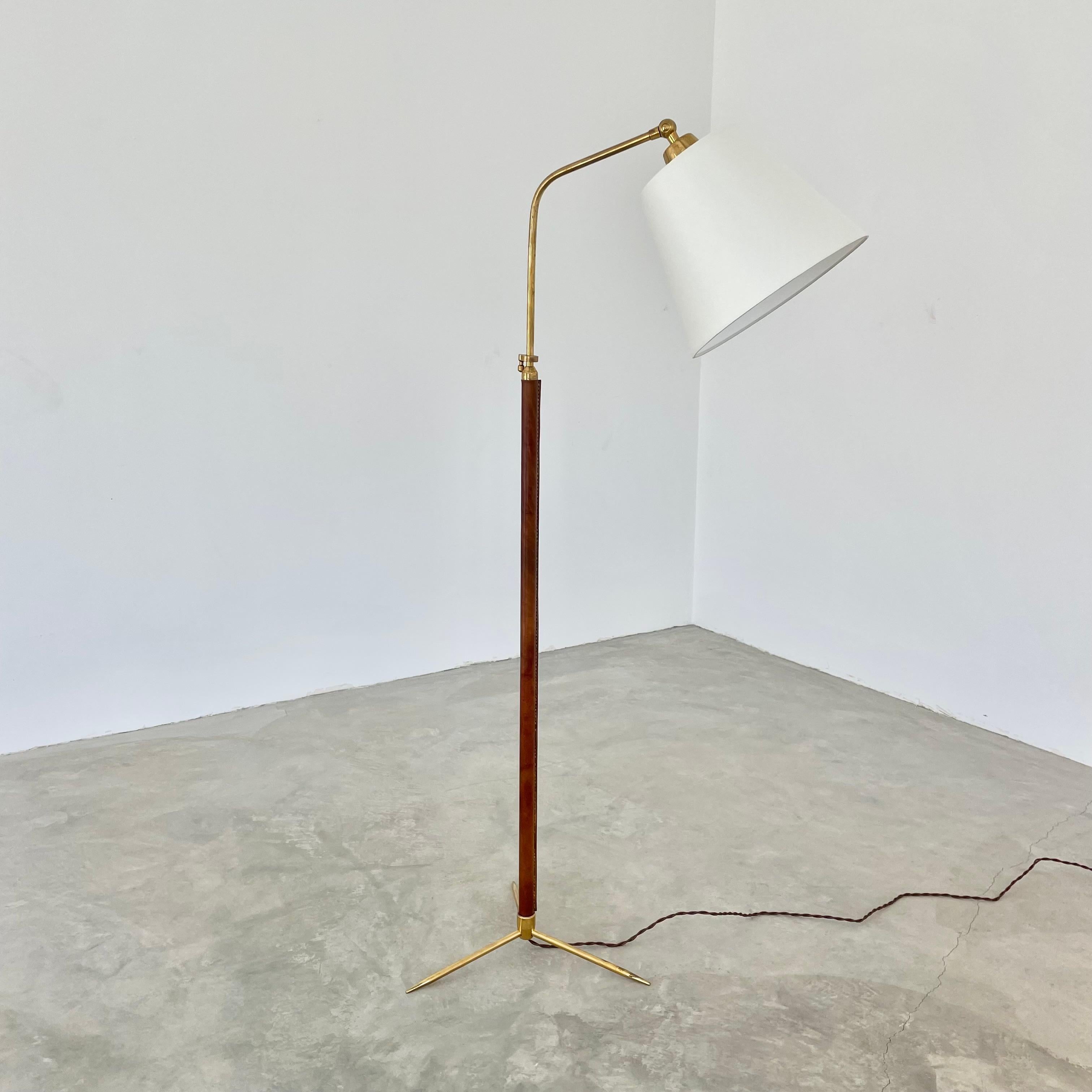 Mid-Century Modern Jacques Adnet Adjustable Floor Lamp in Saddle Leather