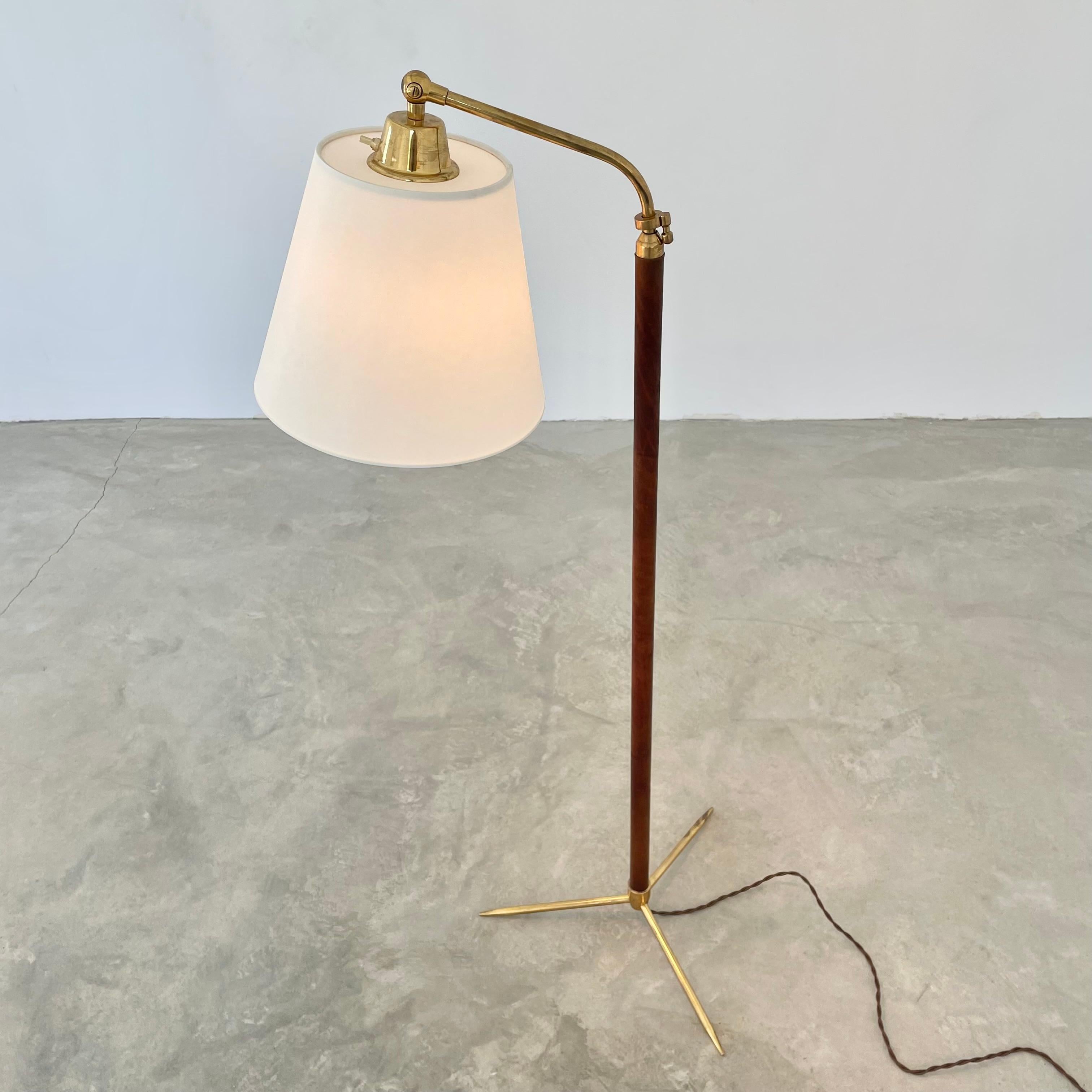 Jacques Adnet Adjustable Floor Lamp in Saddle Leather In Good Condition In Los Angeles, CA
