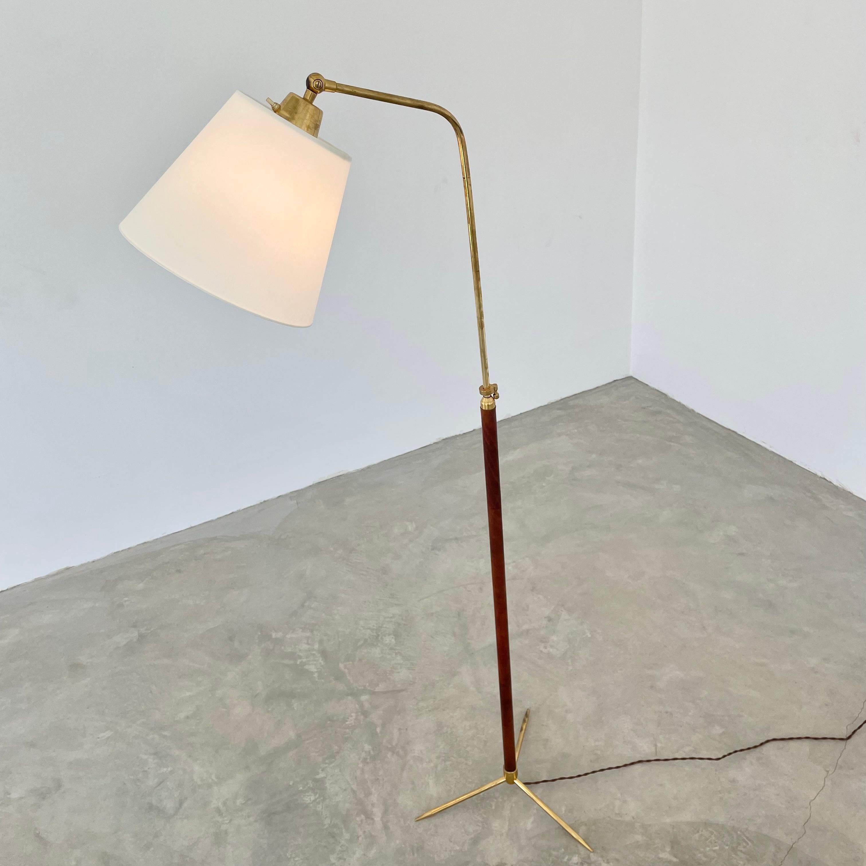 Metal Jacques Adnet Adjustable Floor Lamp in Saddle Leather