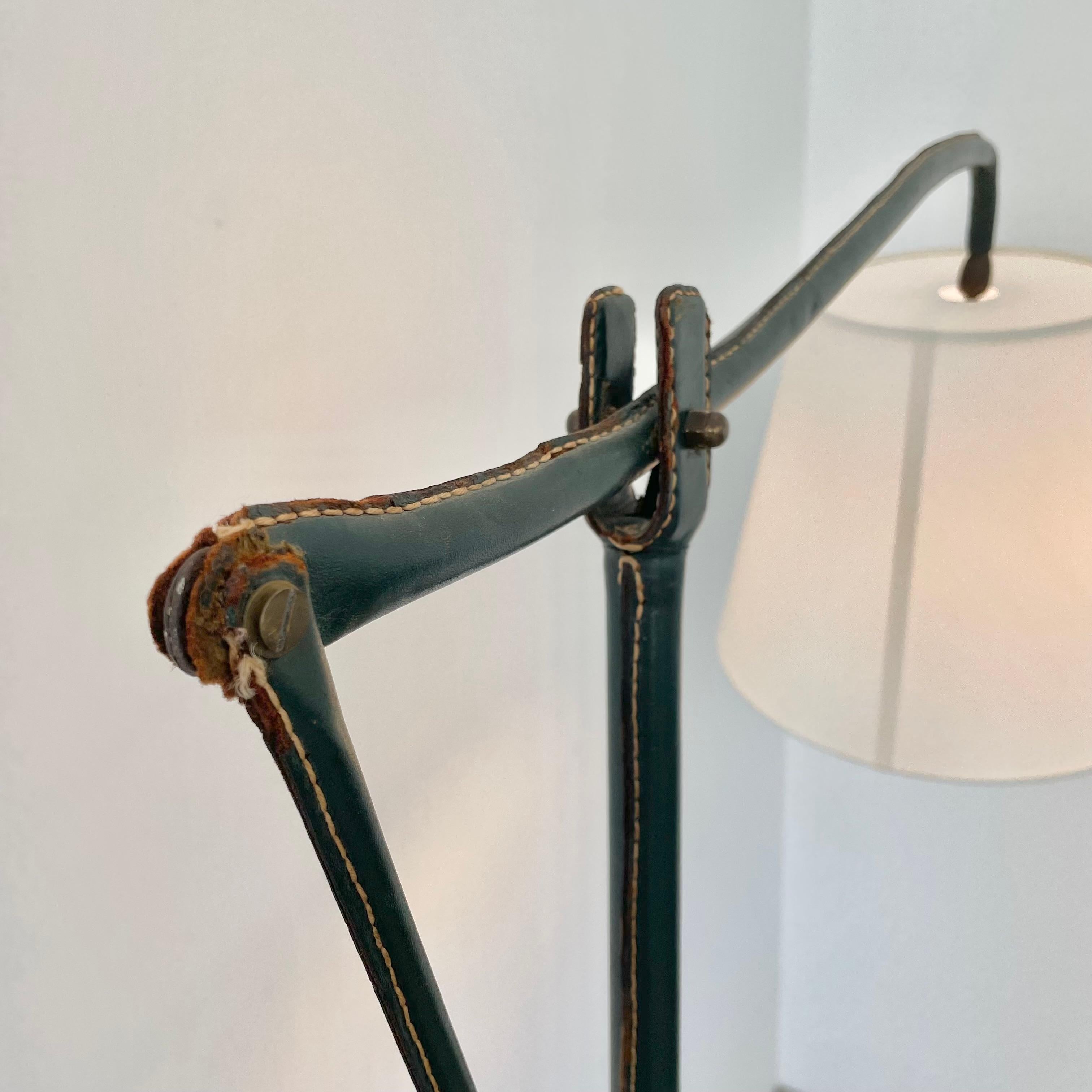 Jacques Adnet Adjustable Green Leather Floor Lamp, 1950s France For Sale 4