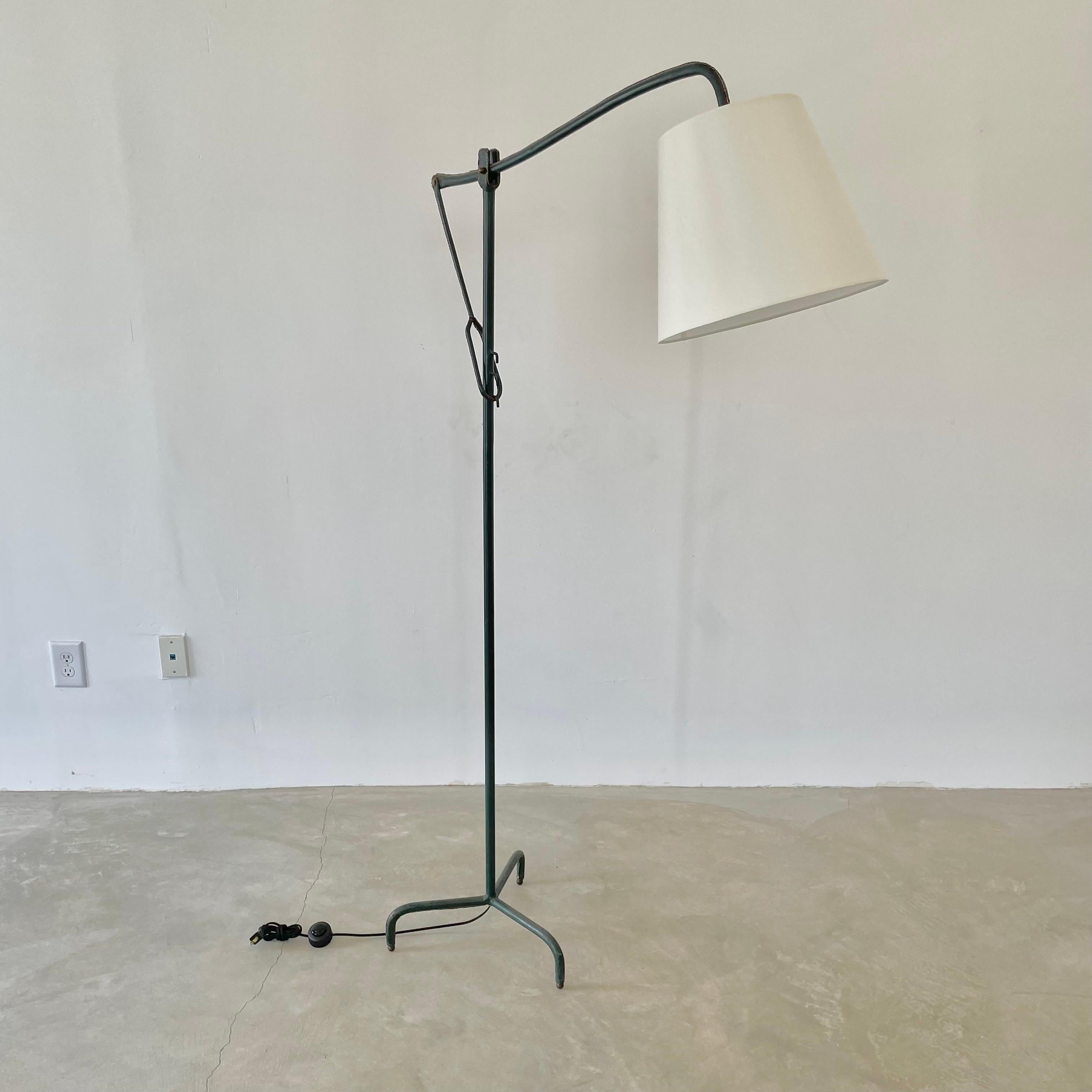 Jacques Adnet Adjustable Green Leather Floor Lamp, 1950s France For Sale 5
