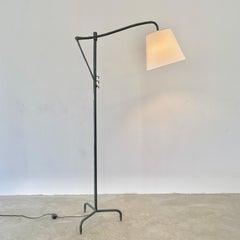 Jacques Adnet Adjustable Green Leather Floor Lamp, 1950s France