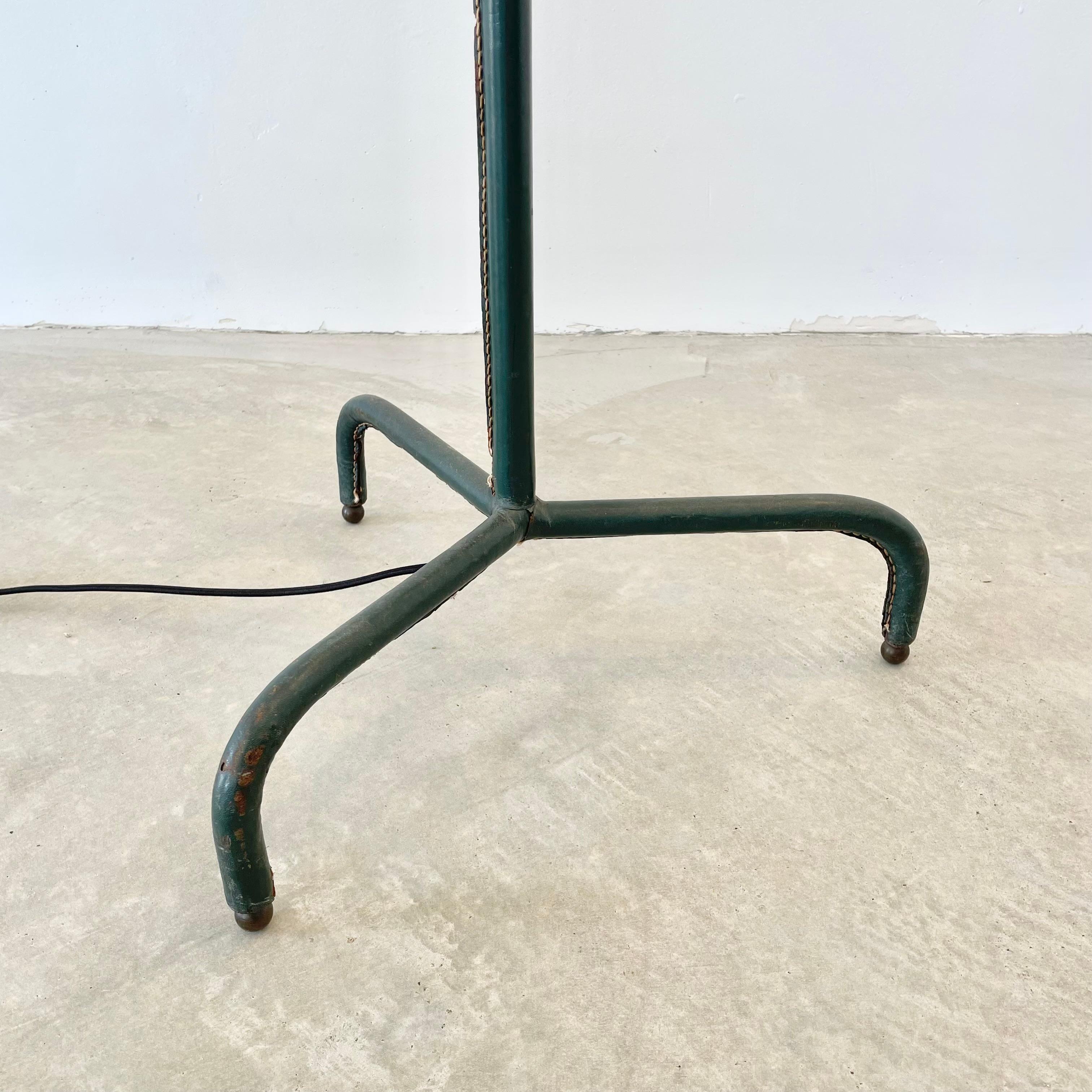 Jacques Adnet Adjustable Green Leather Floor Lamp, 1950s France For Sale 1