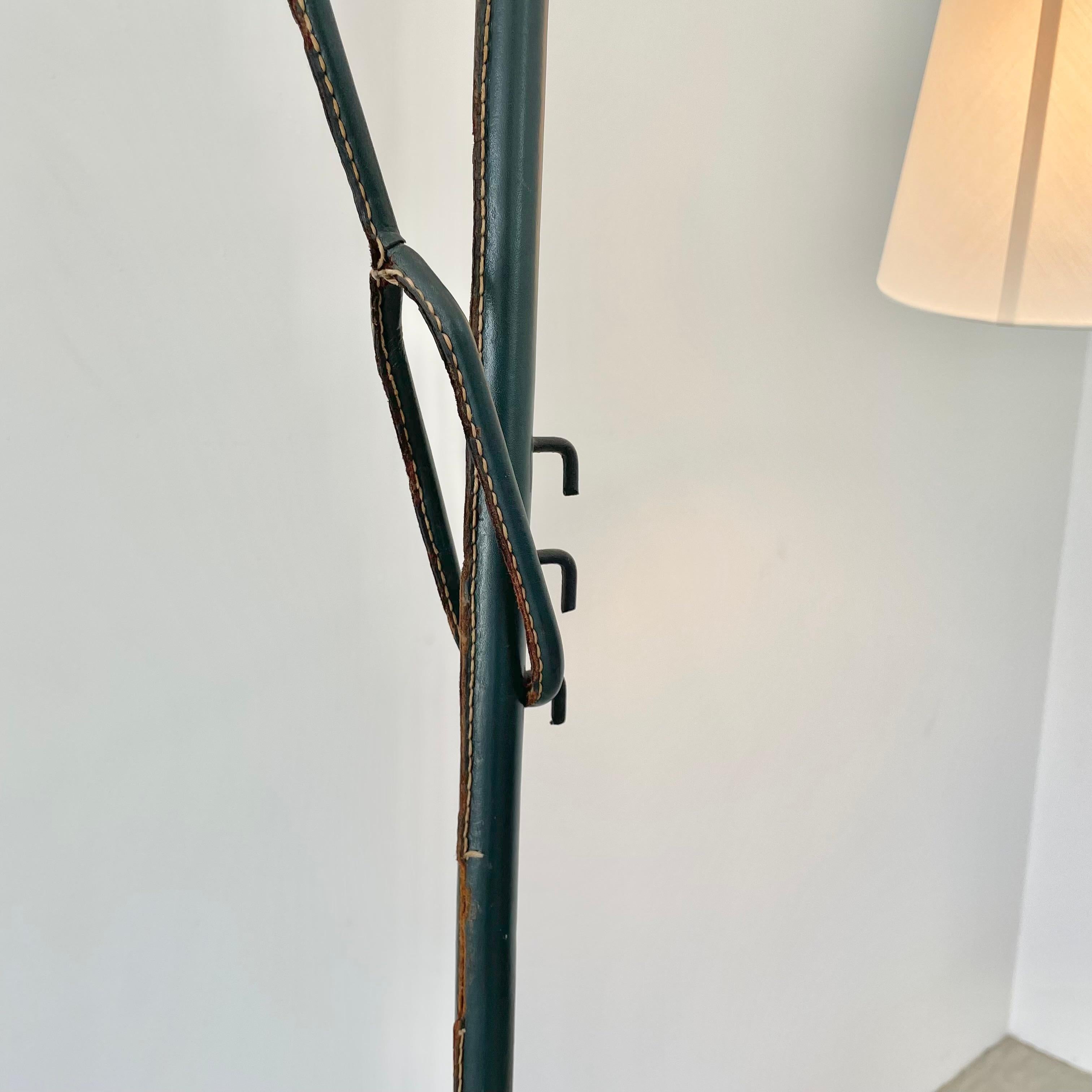 Jacques Adnet Adjustable Green Leather Floor Lamp, 1950s France For Sale 2