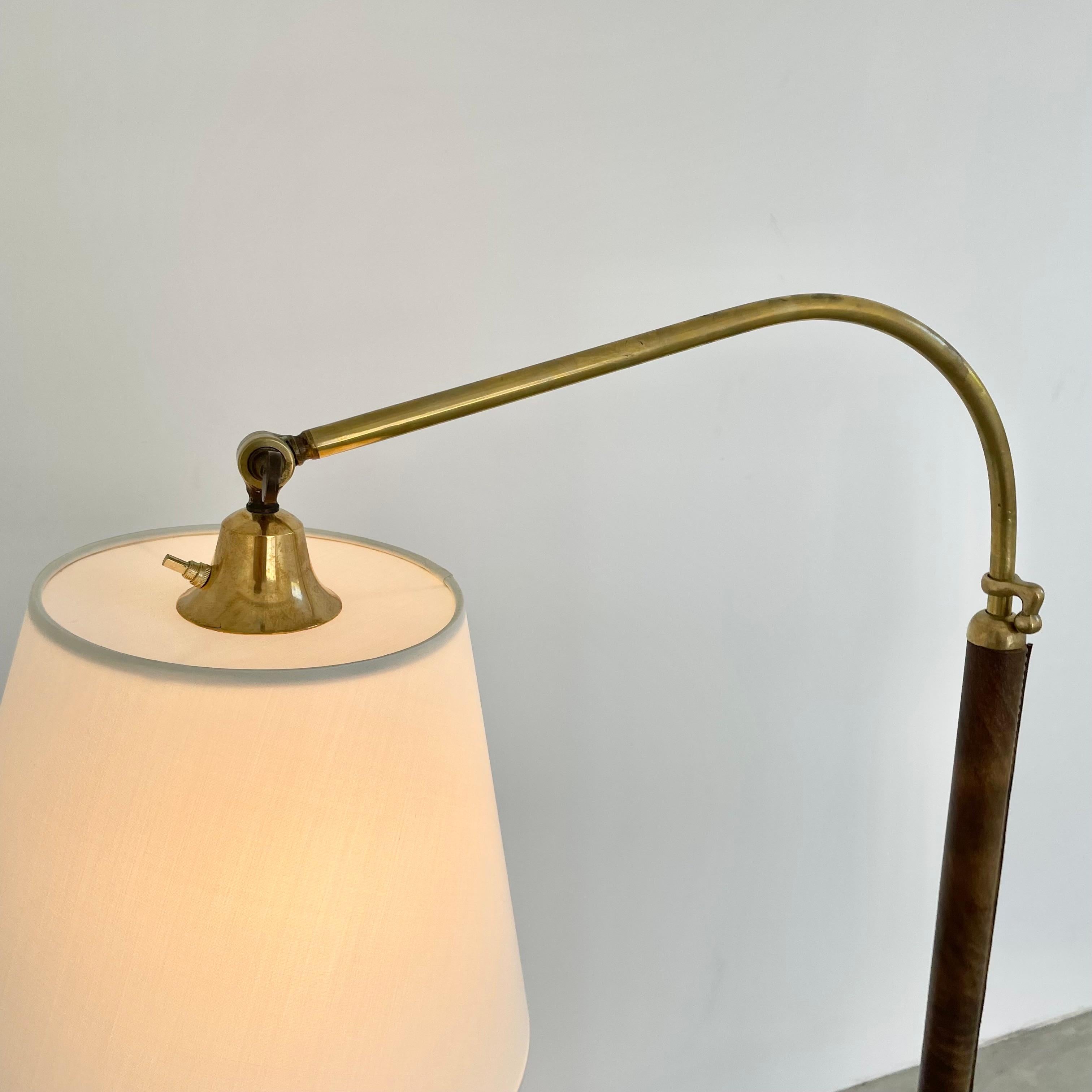 French Jacques Adnet Adjustable Leather Floor Lamp