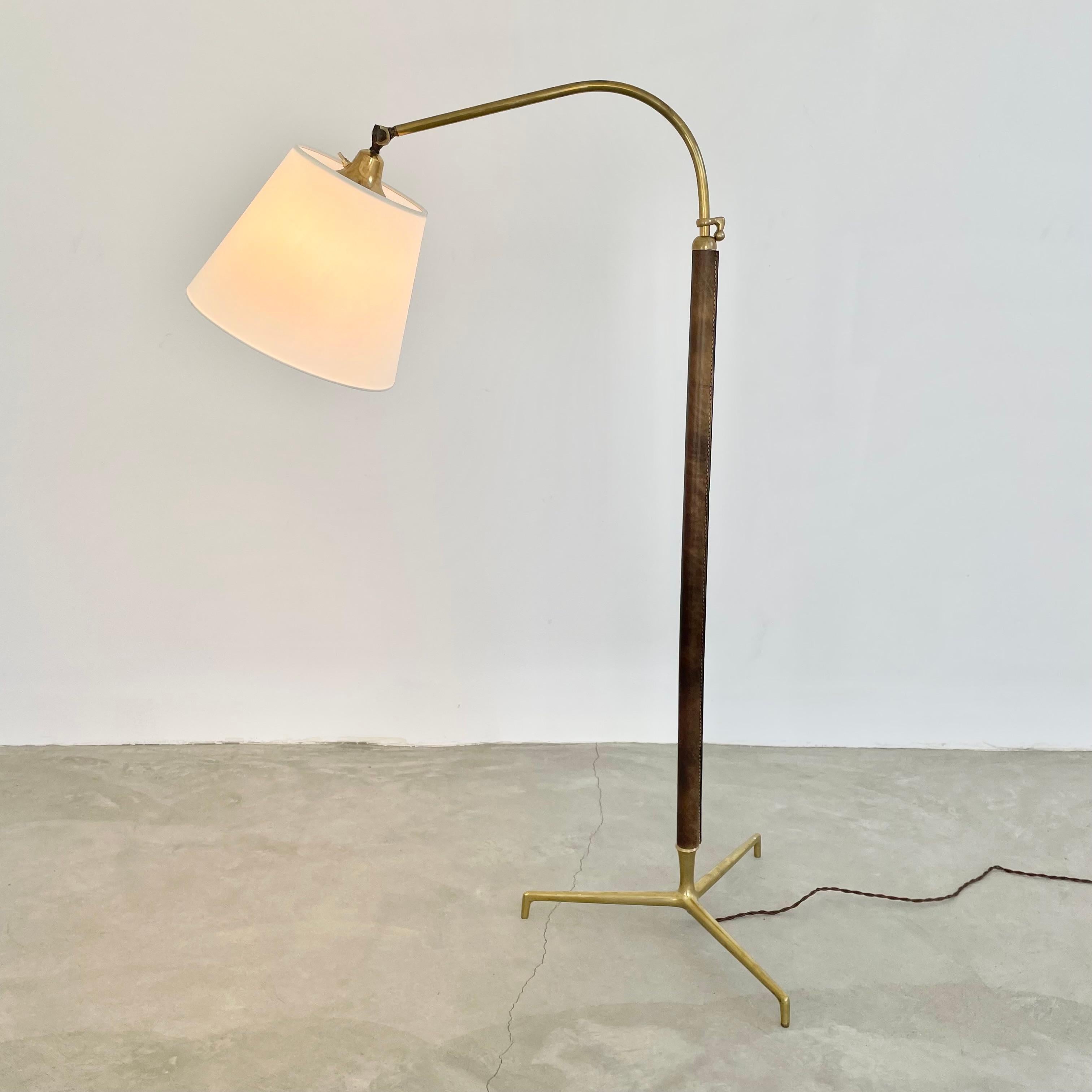 Jacques Adnet Adjustable Leather Floor Lamp In Good Condition In Los Angeles, CA