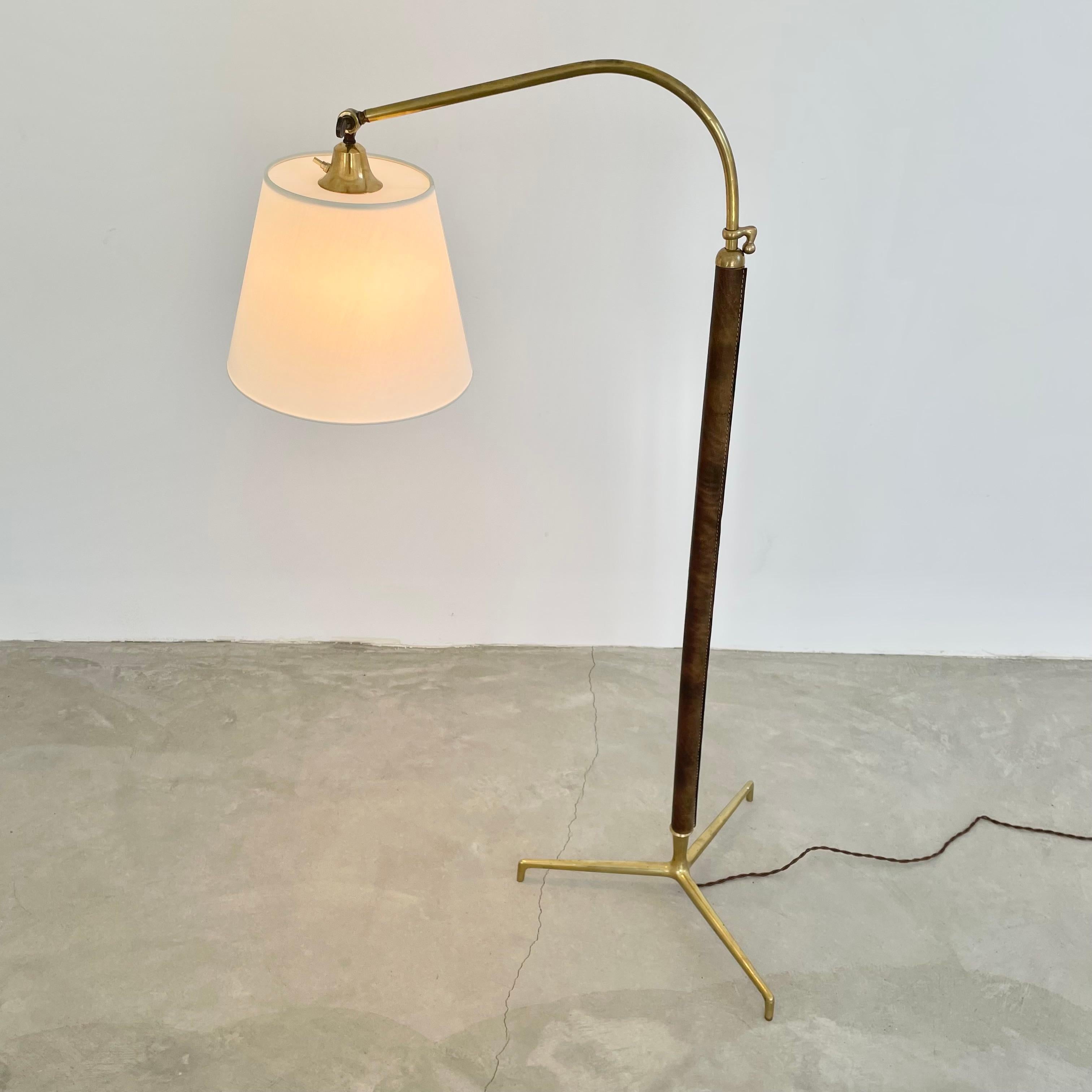 Mid-20th Century Jacques Adnet Adjustable Leather Floor Lamp