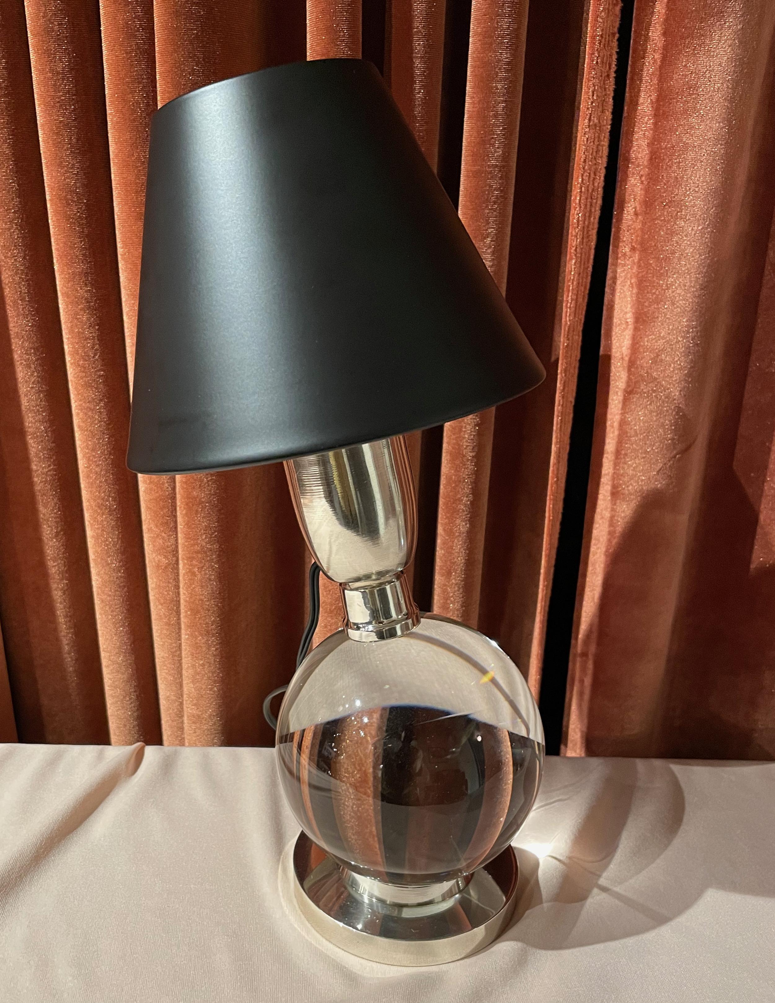 Jacques Adnet and Baccarat Crystal Ball Pair of Art Deco Table Lamps 4