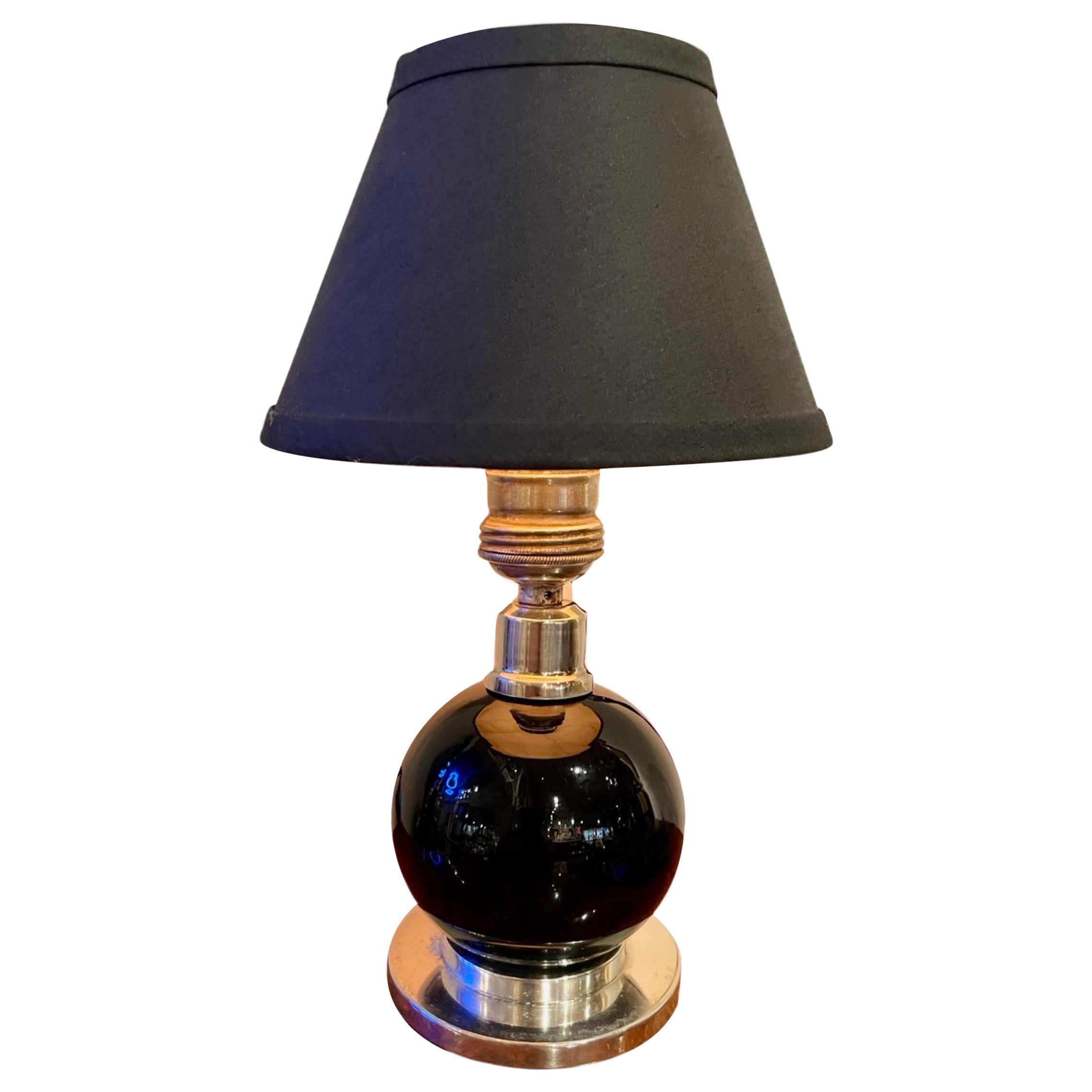 Lampe de bureau Art Déco Jacques Adnet et boule de cristal noir Baccarat