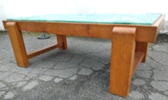 Jacques Adnet and Jacques Lenoble Coffee Table, Green Ceramic Tray, French, 1930
