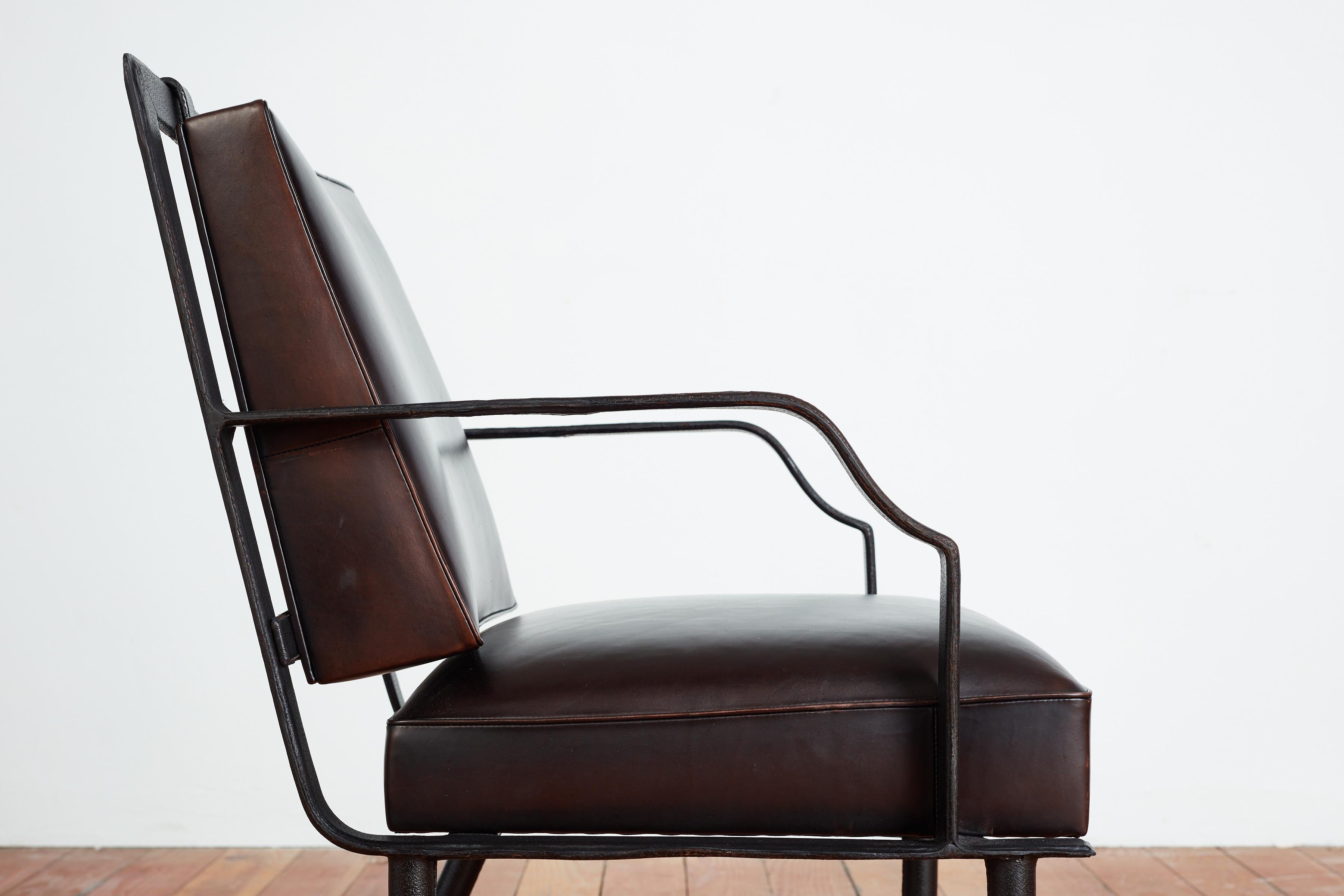 Leather Jacques Adnet Arm Chair For Sale
