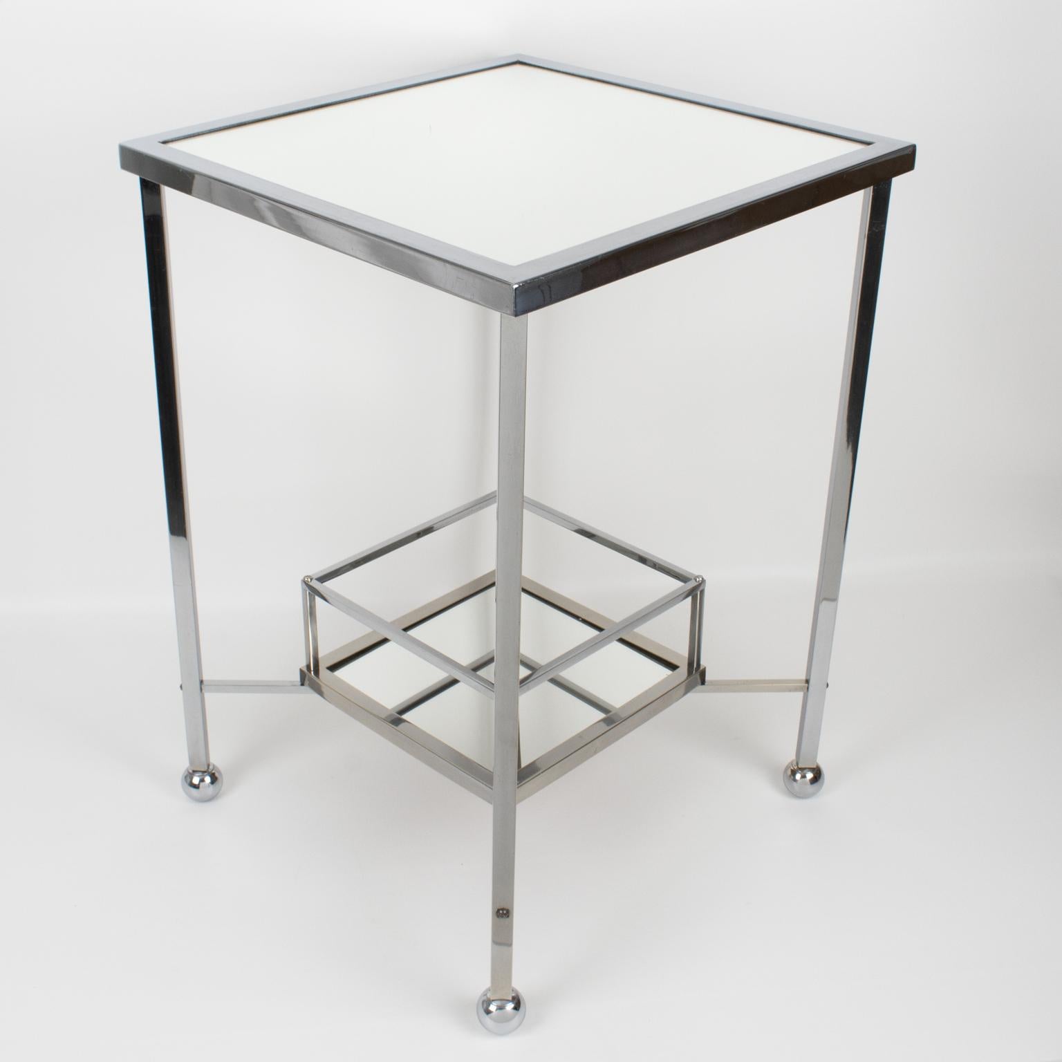 French Jacques Adnet Art Deco Chrome and Mirror Side Bar Table, France 1930s For Sale