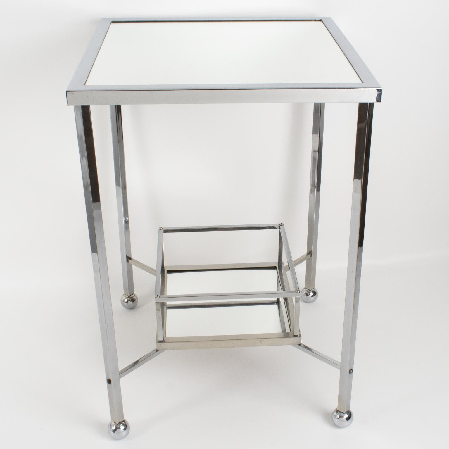 Jacques Adnet Art Deco Chrome and Mirror Side Bar Table, France 1930s In Good Condition For Sale In Atlanta, GA