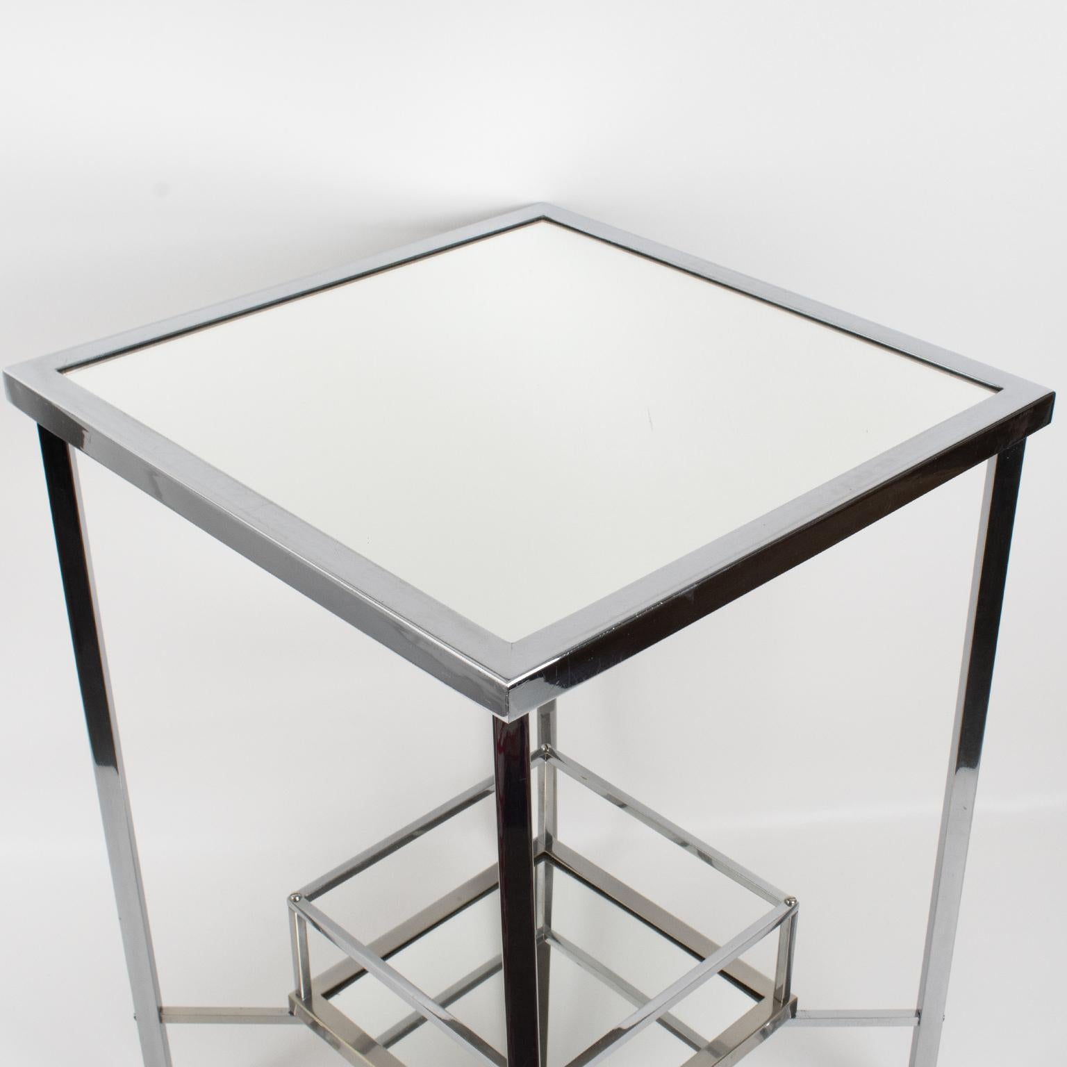 Jacques Adnet Art Deco Chrome et Mirror Side Bar Table, France 1930s en vente 1