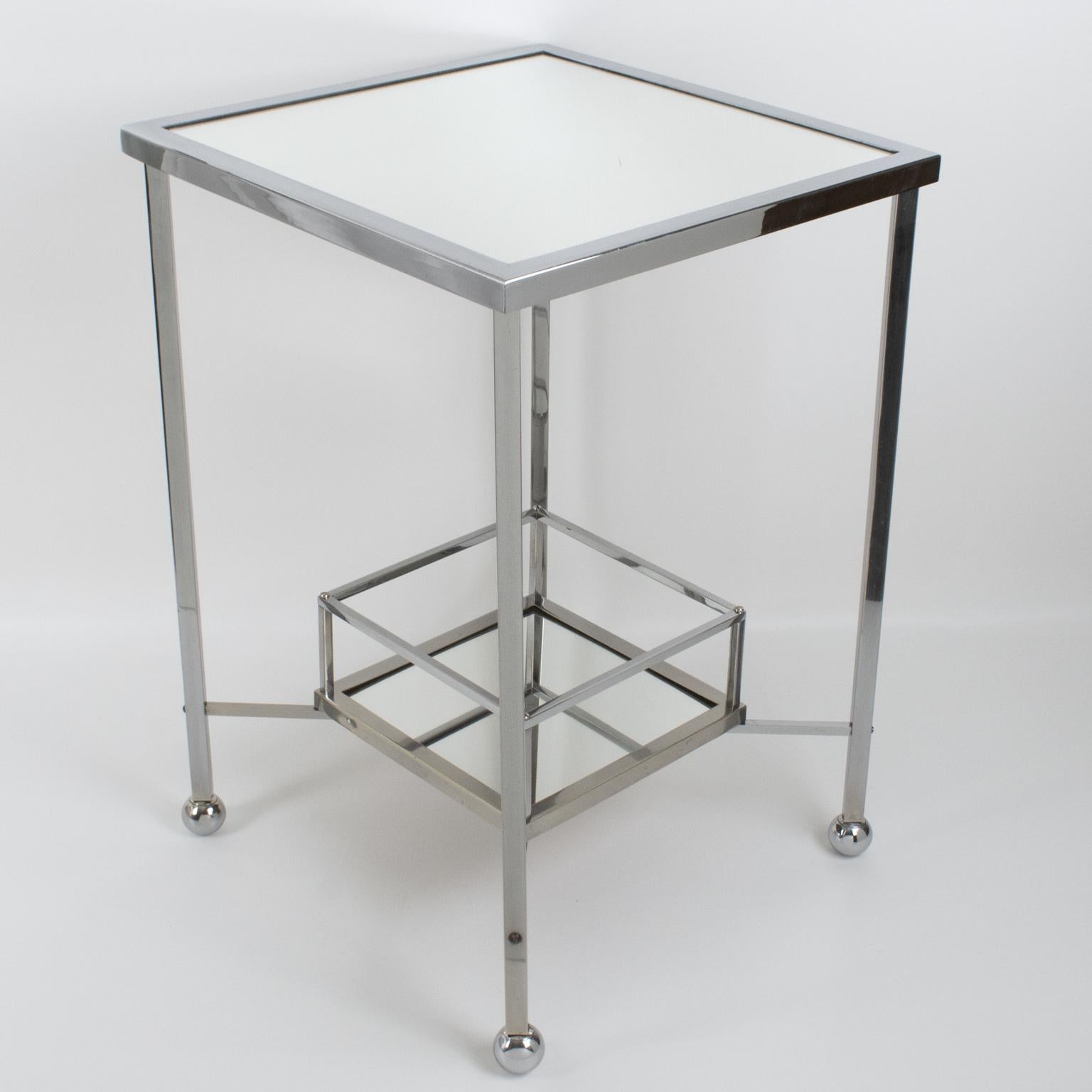 Jacques Adnet Art Deco Chrome and Mirror Side Bar Table, France 1930s For Sale 3