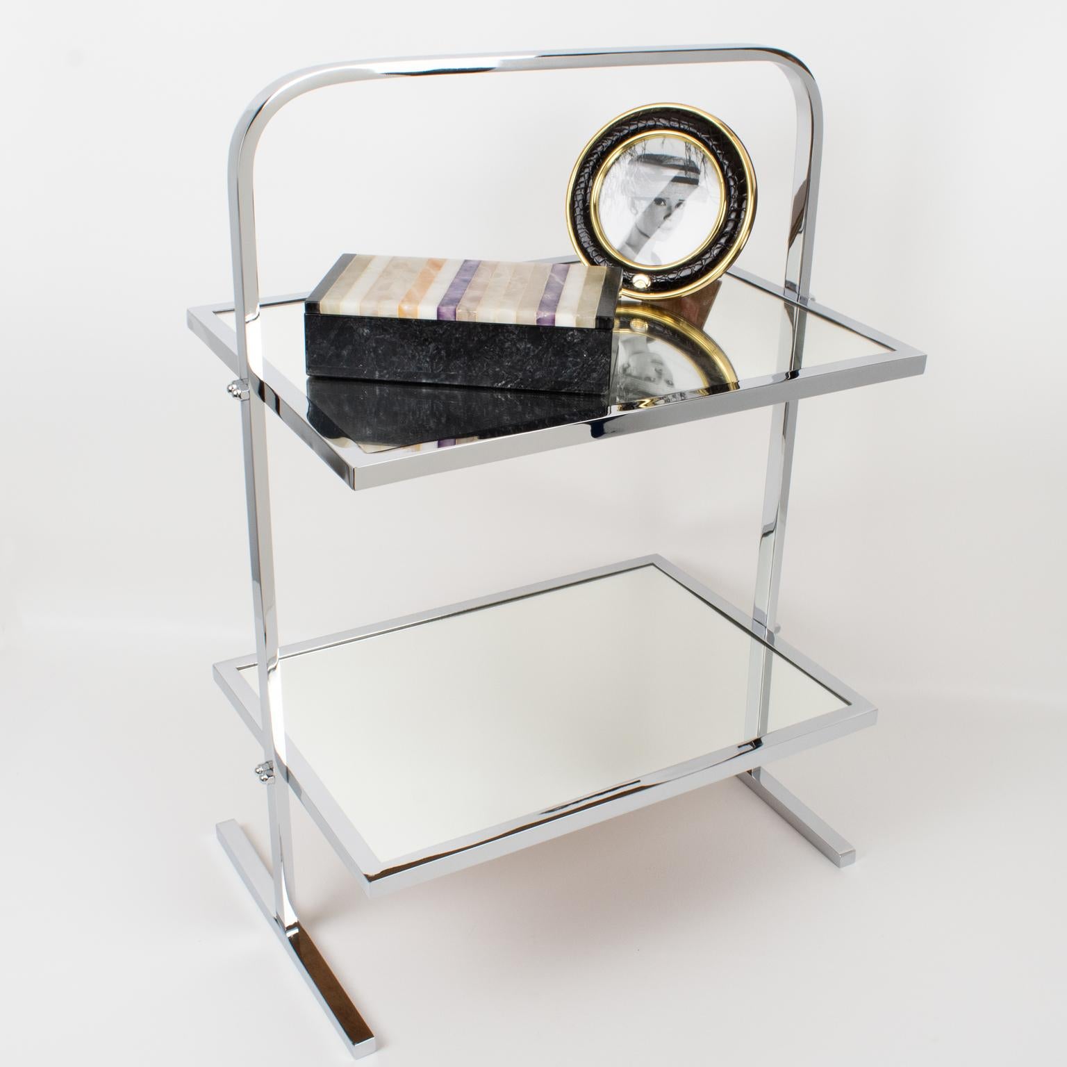 Mid-20th Century Jacques Adnet Art Deco Chrome and Mirror Side Coffee Table, France 1930s For Sale