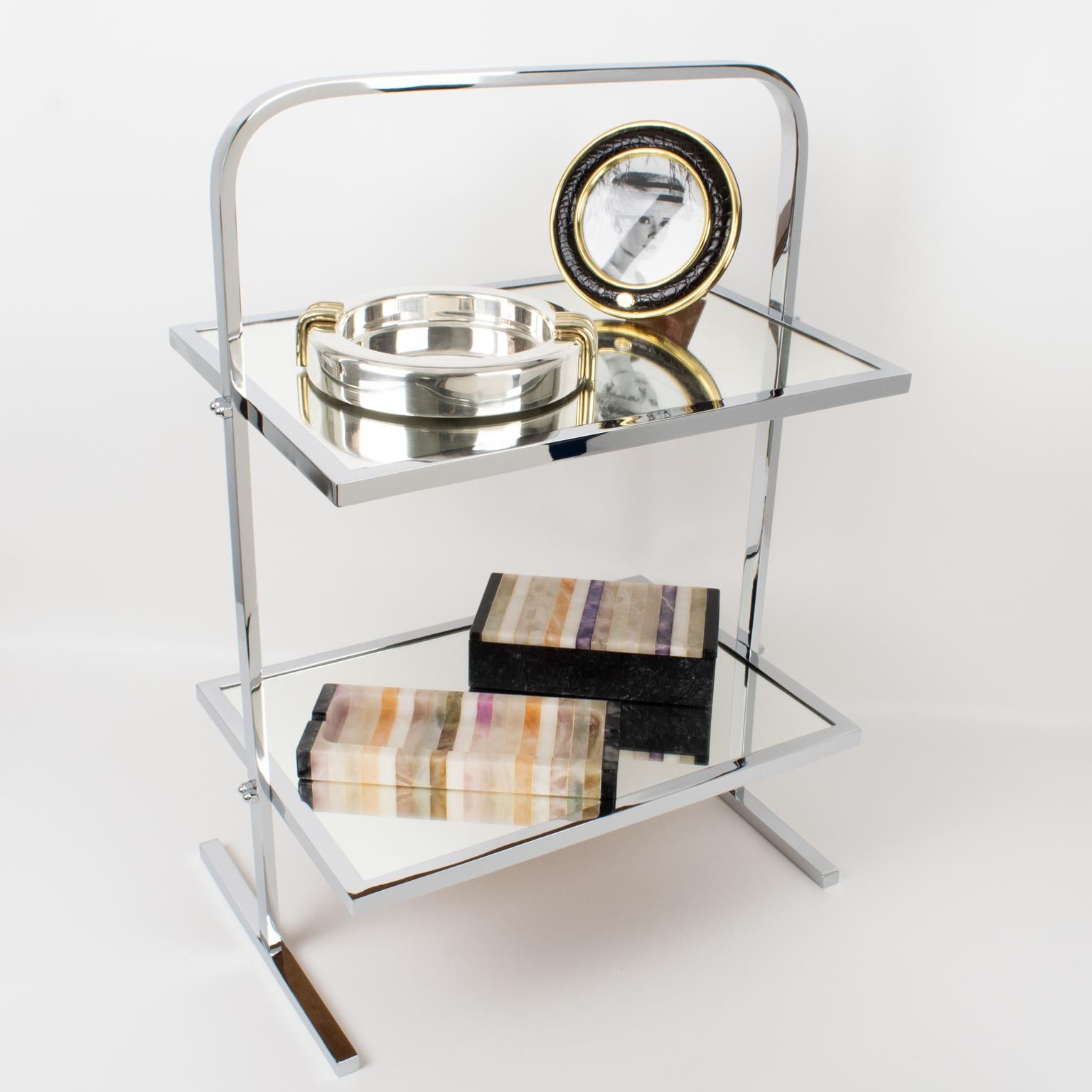 Metal Jacques Adnet Art Deco Chrome and Mirror Side Coffee Table, France 1930s For Sale