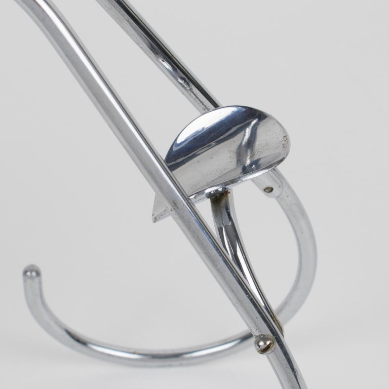 Jacques Art Deco Chrome and Wood Bottle Holder Wine Pourer Server