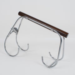Jacques Adnet Art Déco Cromo e Wood Portabottiglie Versatore di Vino Server
