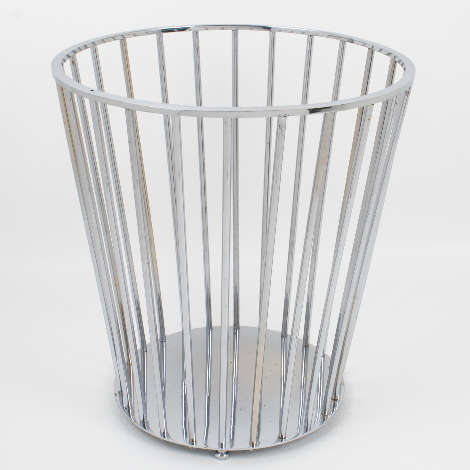Jacques Adnet Art Deco Chrome Desk Accessory Office Waste Paper Basket In Good Condition For Sale In Atlanta, GA