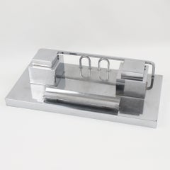 Jacques Adnet, Chrom-Doppeltintenfass im Art-déco-Stil, Frankreich 1930er Jahre