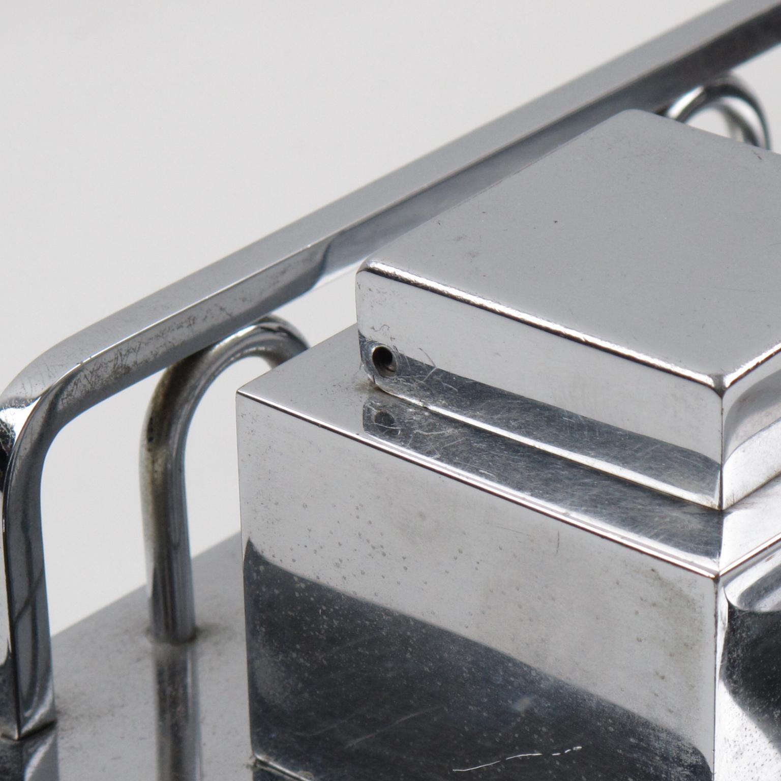 Jacques Adnet Art Deco Chrome Double Inkwell, France 1930s For Sale 1