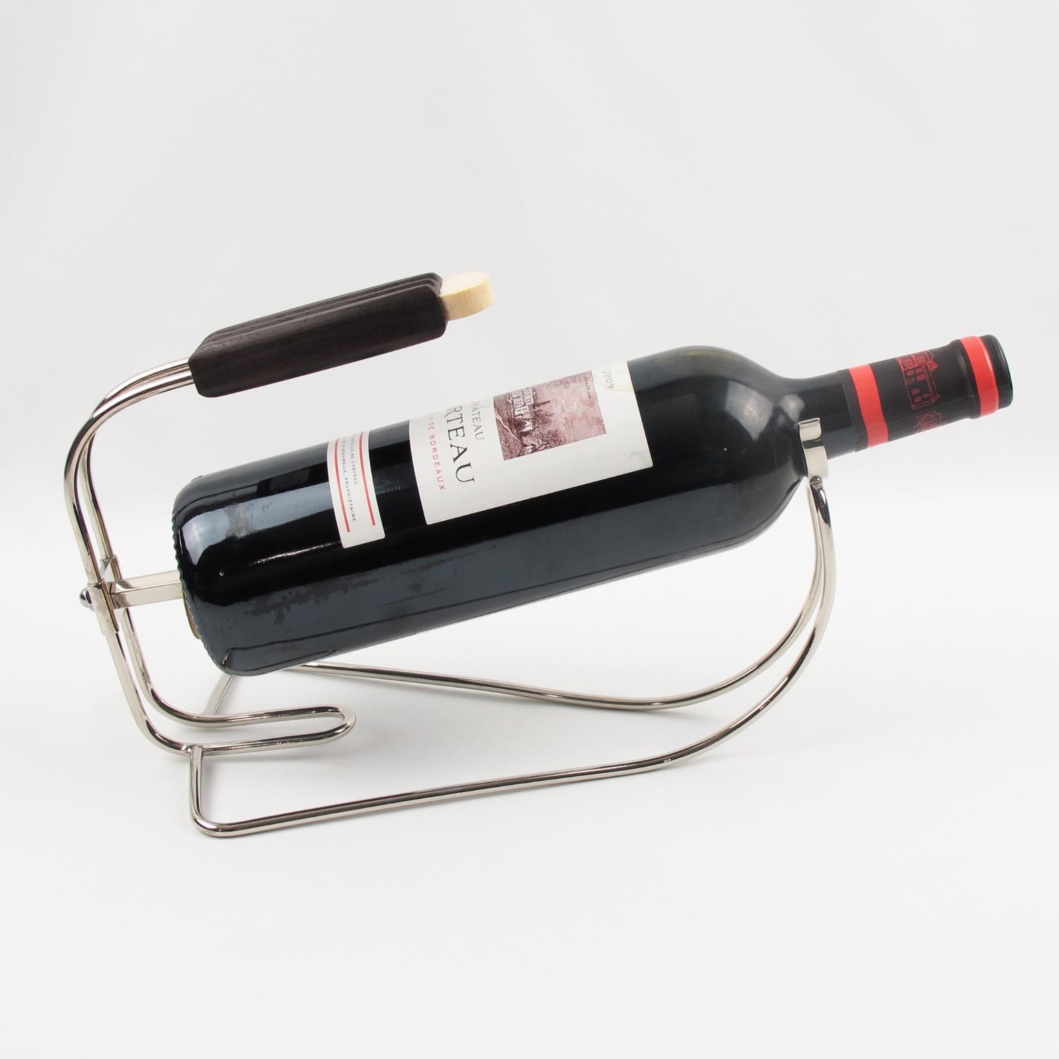Jacques Adnet Art Deco Makassar Holz und Metall Flaschenhalter Weinausgießer Server (Französisch) im Angebot