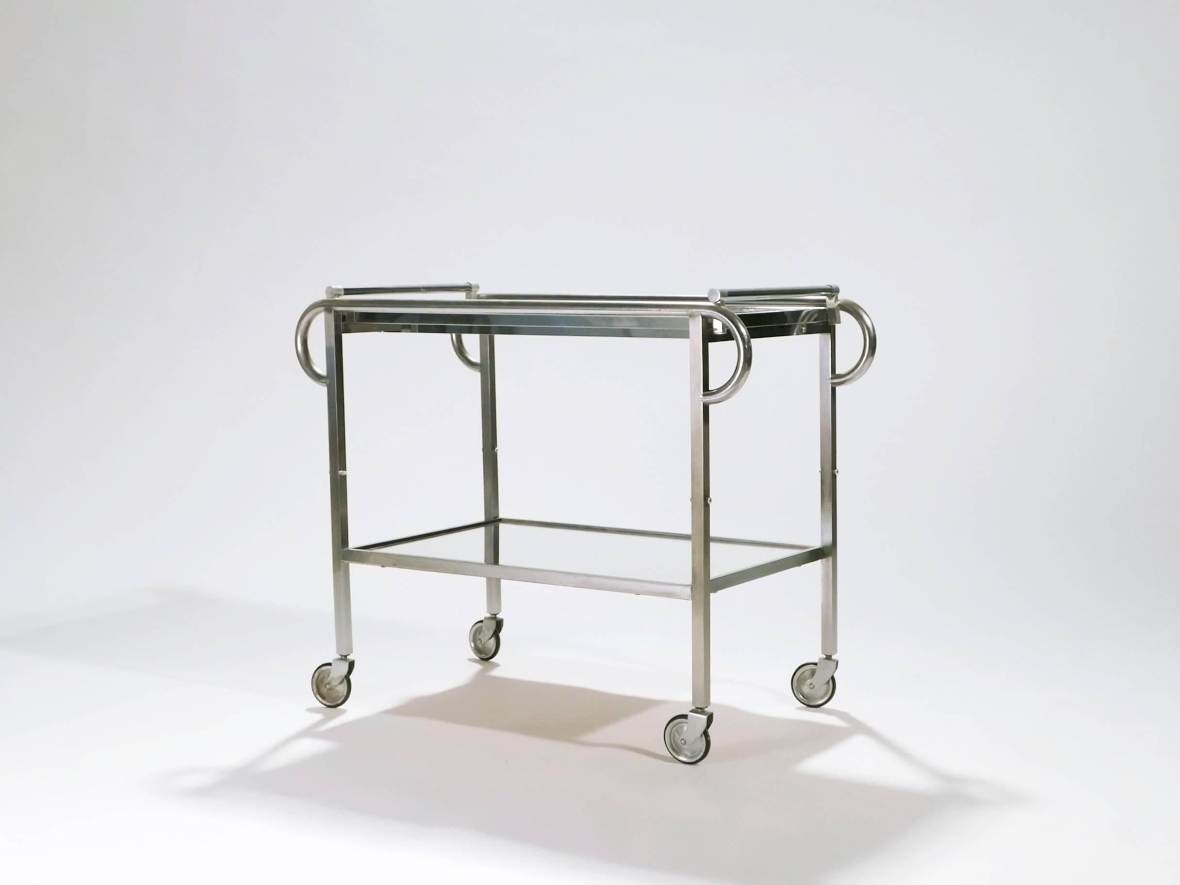 French Jacques Adnet Art Deco Mirrored Bar Cart, 1930s