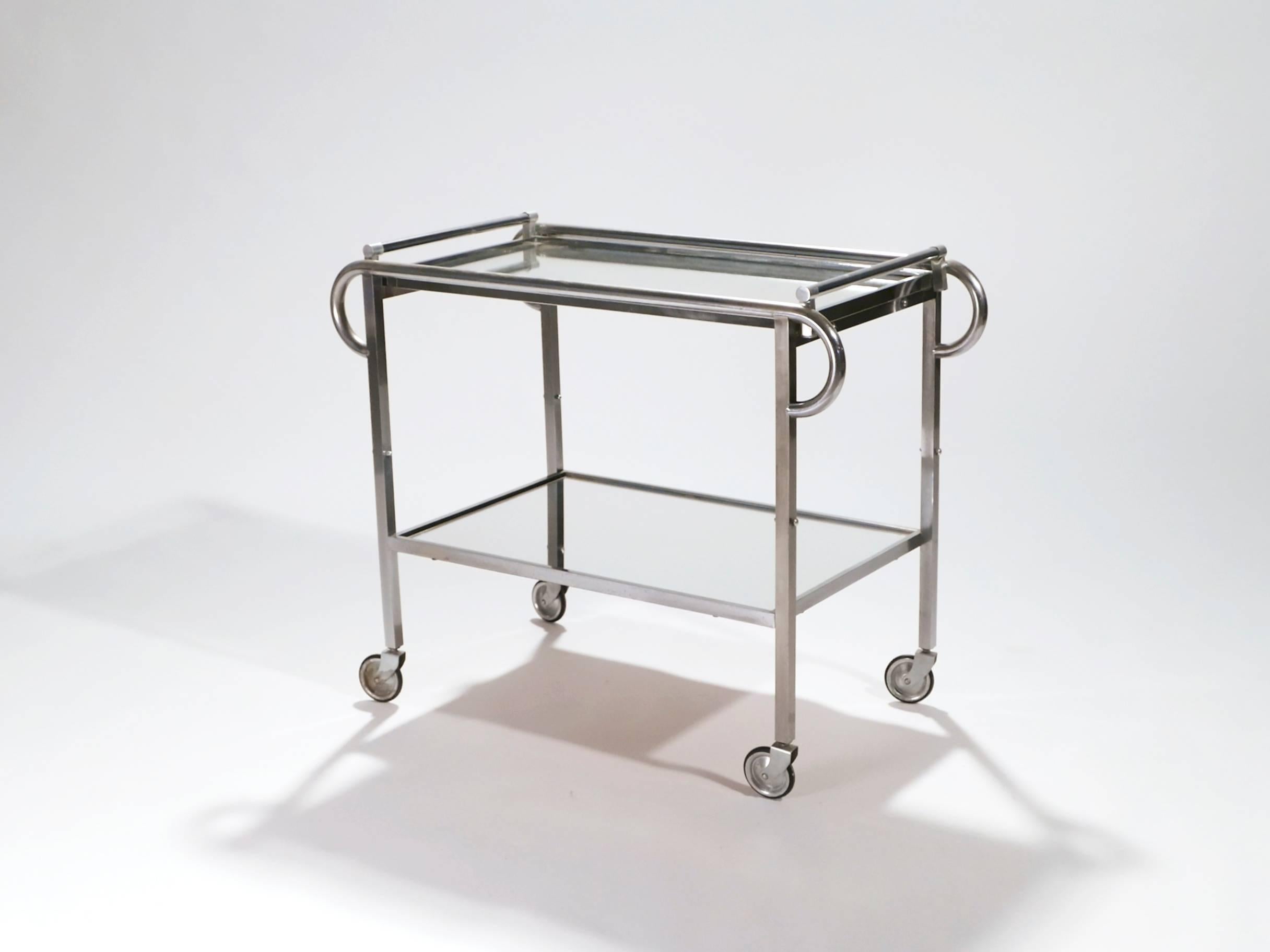 Jacques Adnet Art Deco Mirrored Bar Cart, 1930s In Excellent Condition In Paris, IDF