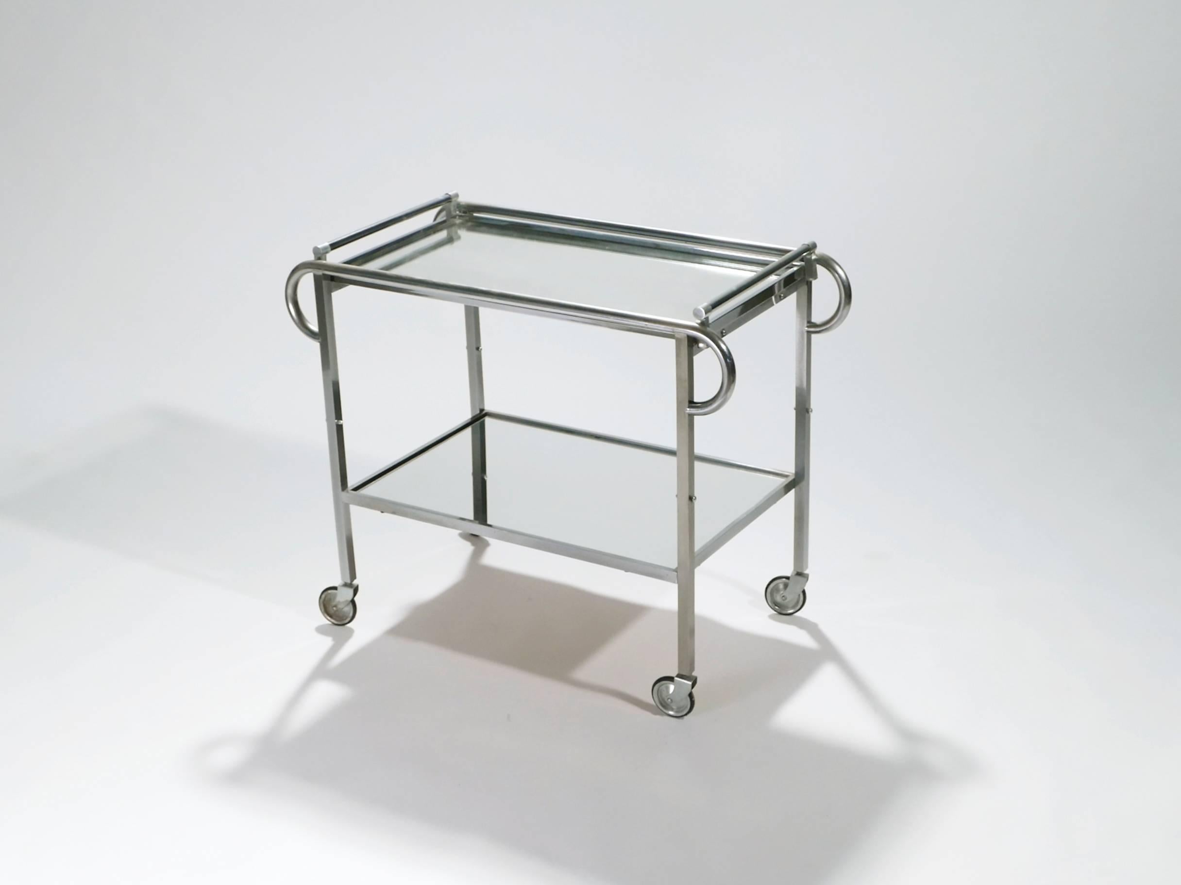 Mid-20th Century Jacques Adnet Art Deco Mirrored Bar Cart, 1930s