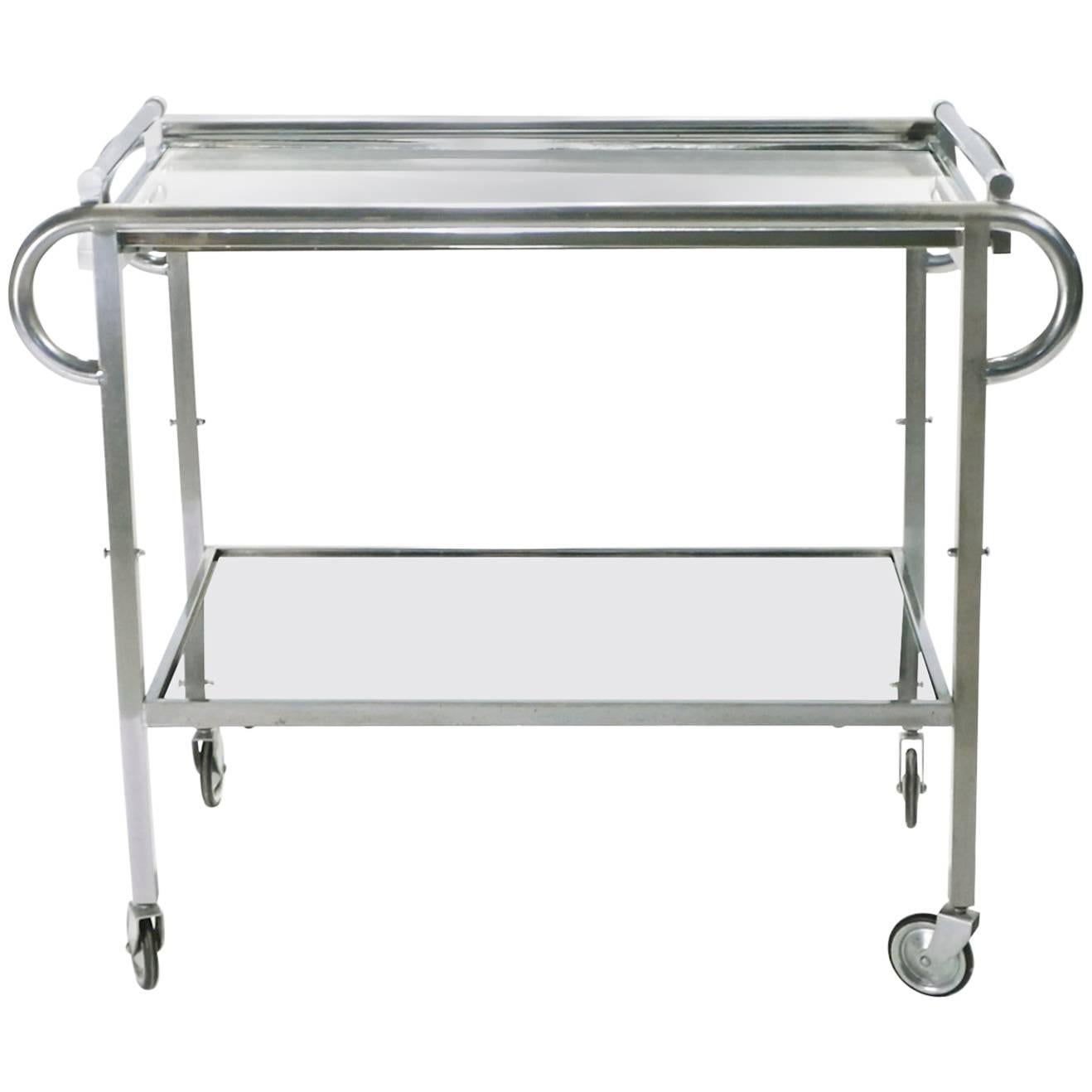 Jacques Adnet Art Deco Mirrored Bar Cart, 1930s