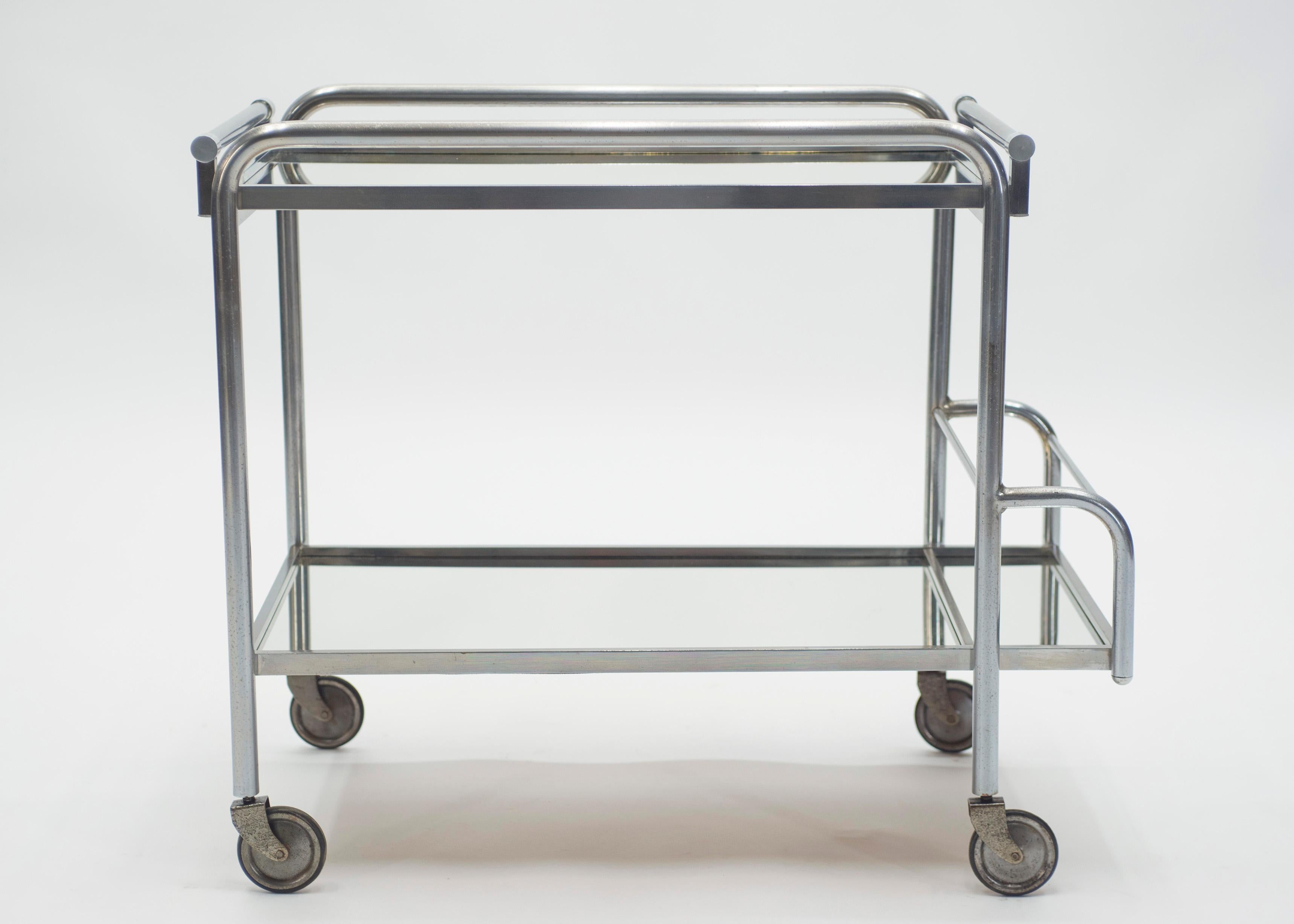 Mid-20th Century Jacques Adnet Art Deco Mirrored Bar Cart Trolley, 1930s