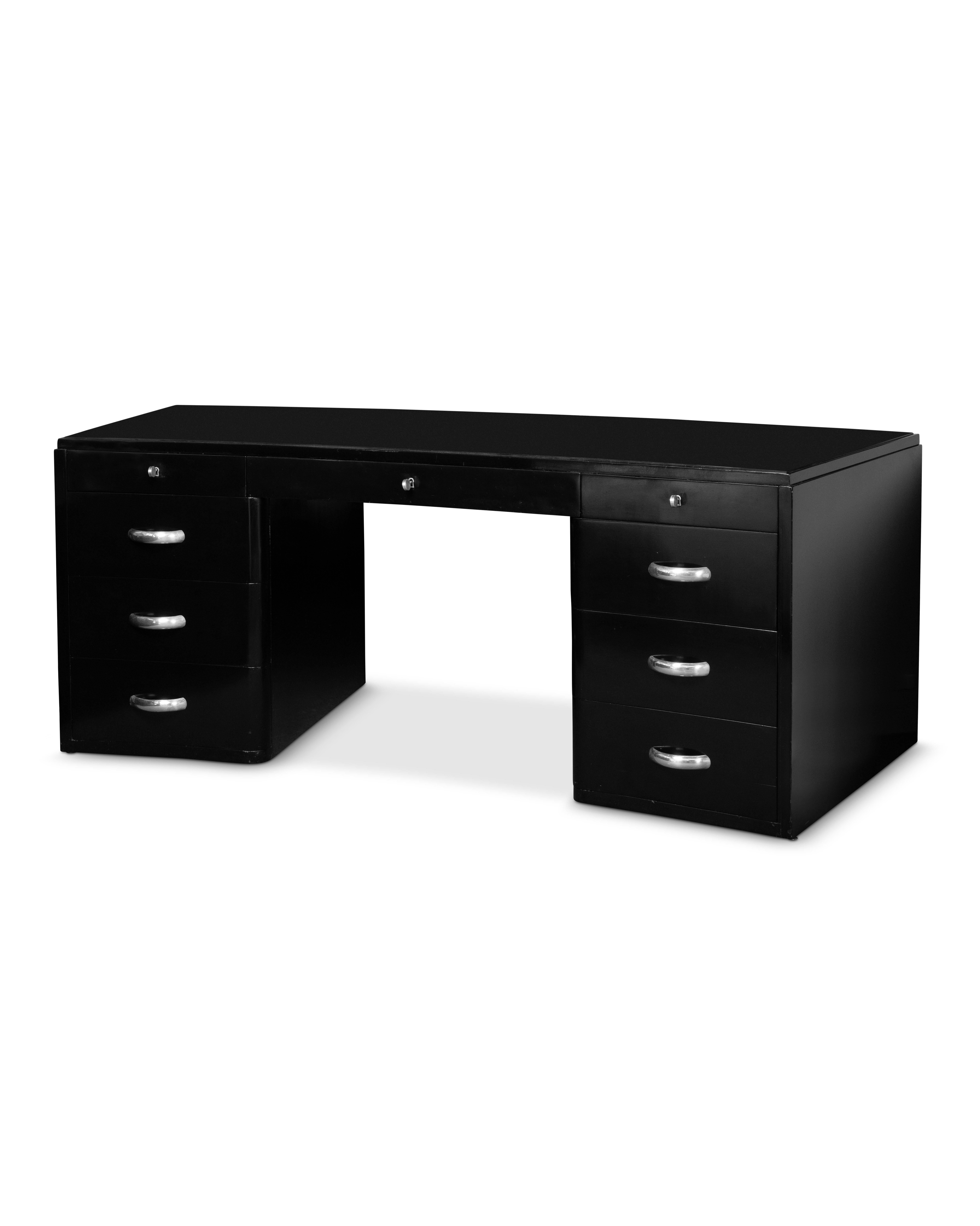 Jacques Adnet, Escritorio y silla modernistas art déco, madera lacada, cristal opalino mediados del siglo XX en venta
