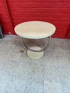 Jacques Adnet, Guridon moderniste Art Déco en parchemin et chrome