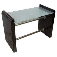 Jacques Adnet Art Deco Rosewood, Metal and Glass Low Table