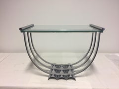 Jacques Adnet Art Deco Side Table Stand Frame Metal and Glass Table Top