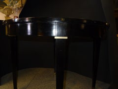 Jacques Adnet Artdeco Black Dinningtable Lacquered Wood Brass Bronze Round