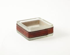 Jacques Adnet Aschenbecher aus Leder und Glas, Frankreich 1950er Jahre