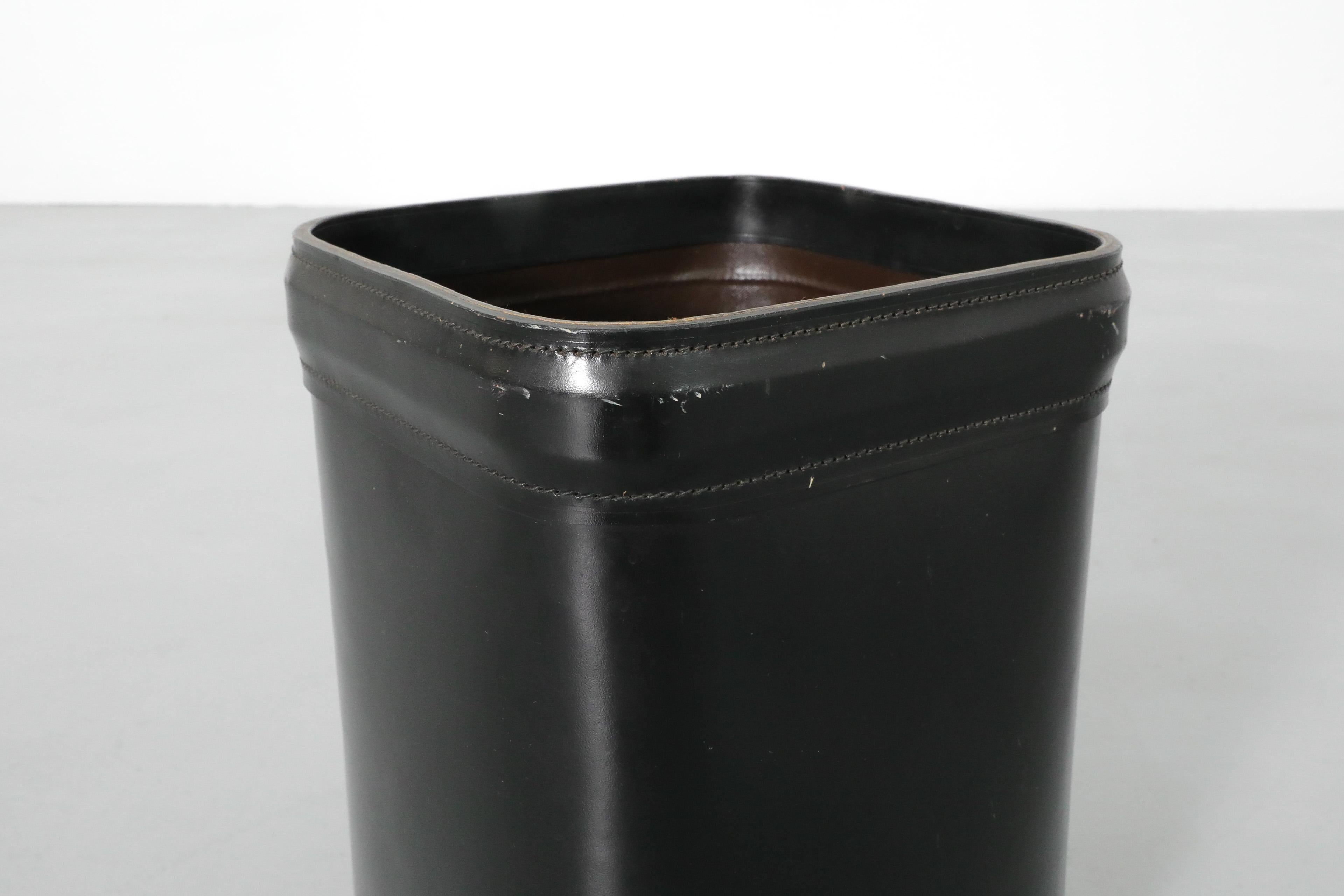Jacques Adnet (attr) Black Leather Waste Basket For Sale 6