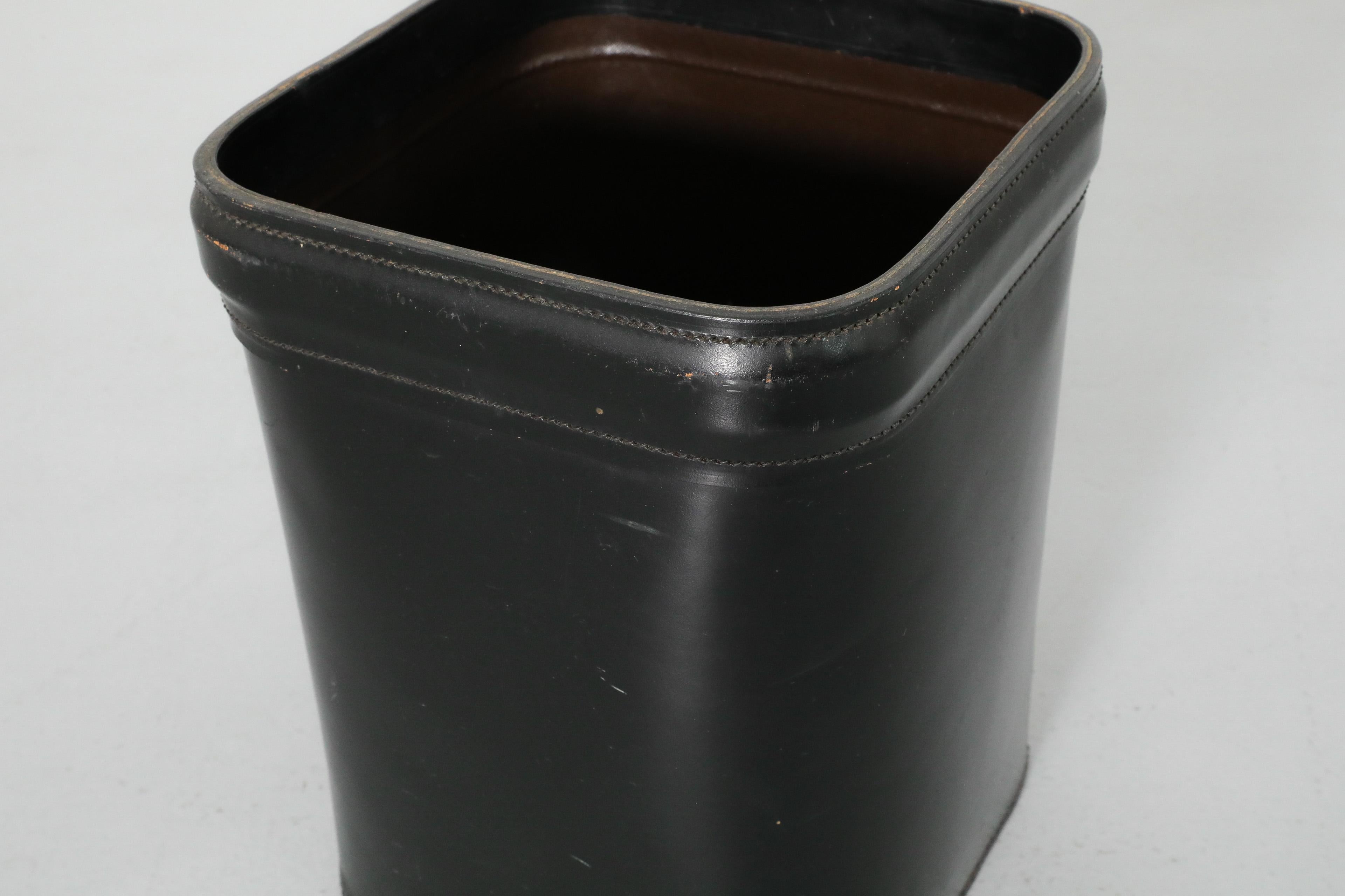 Jacques Adnet (attr) Black Leather Waste Basket For Sale 3