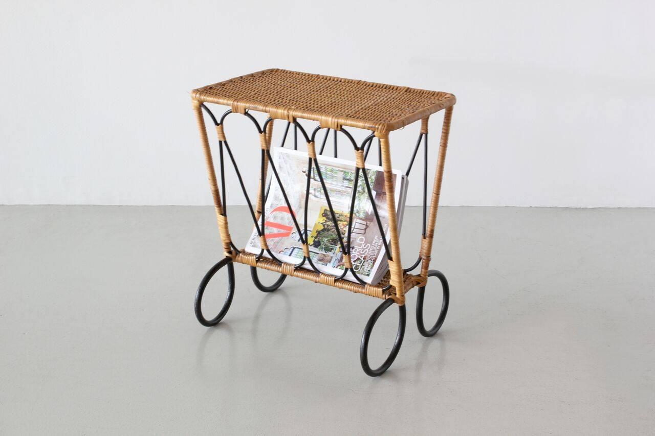 Rattan Jacques Adnet Attributed Side Table