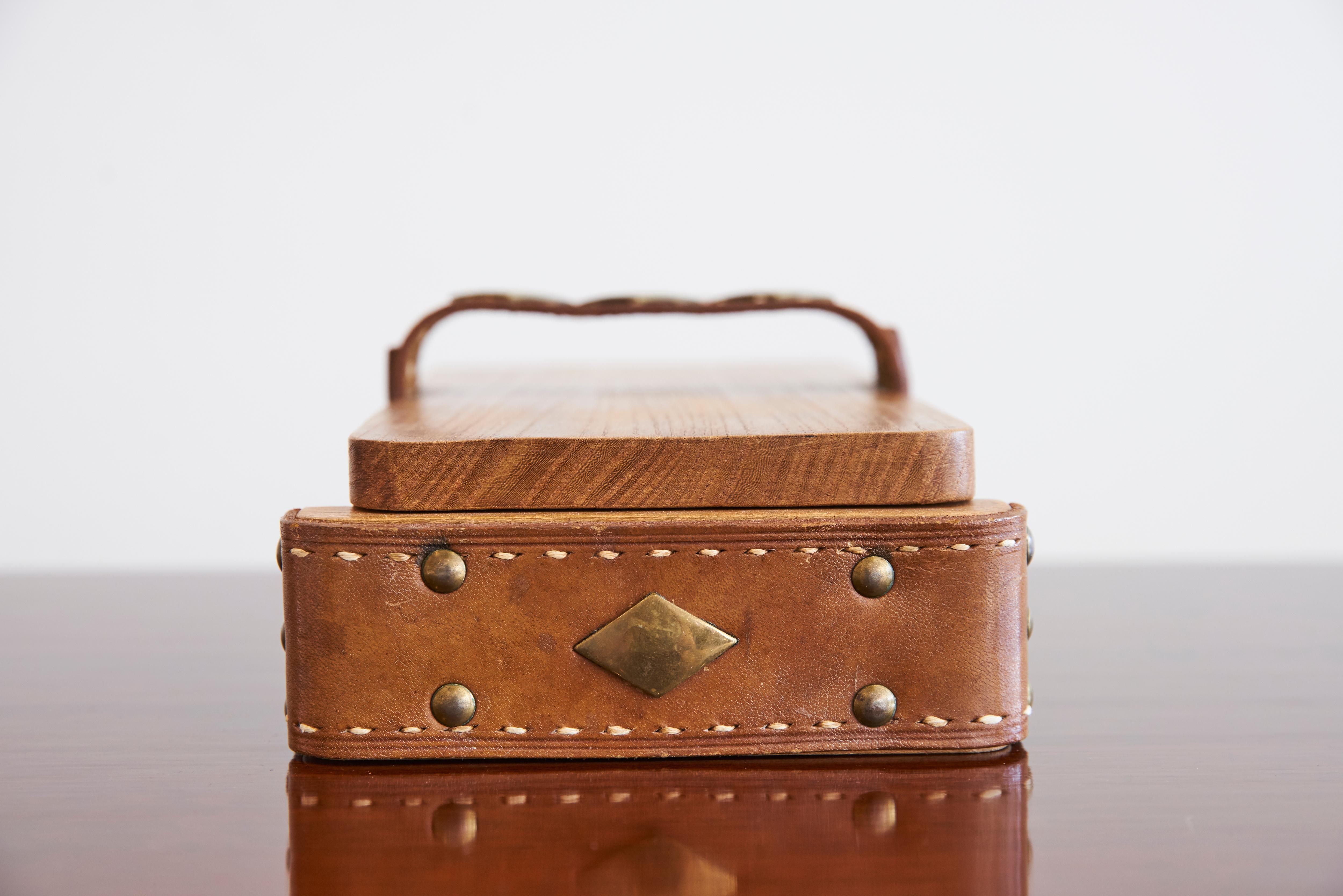 Jacques Adnet Attributed Wood and Leather Box 2